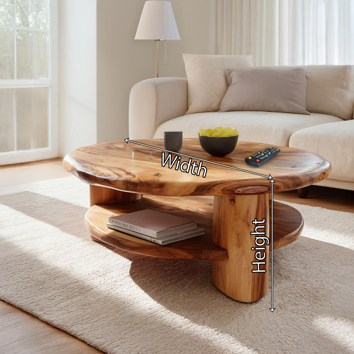 Round Solid Wood Coffee Table with Shelf Handcrafted Natural Wood Living Room Table - view 7 of 7