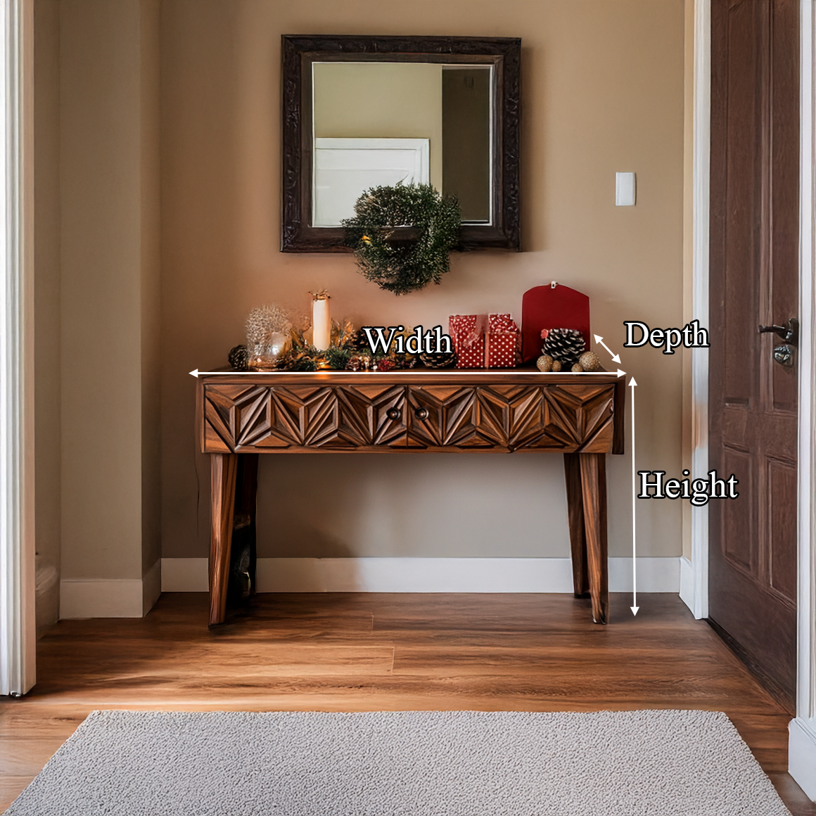 Rustic Carved Console Table Christmas Entryway Holiday Decor - view 8 of 8