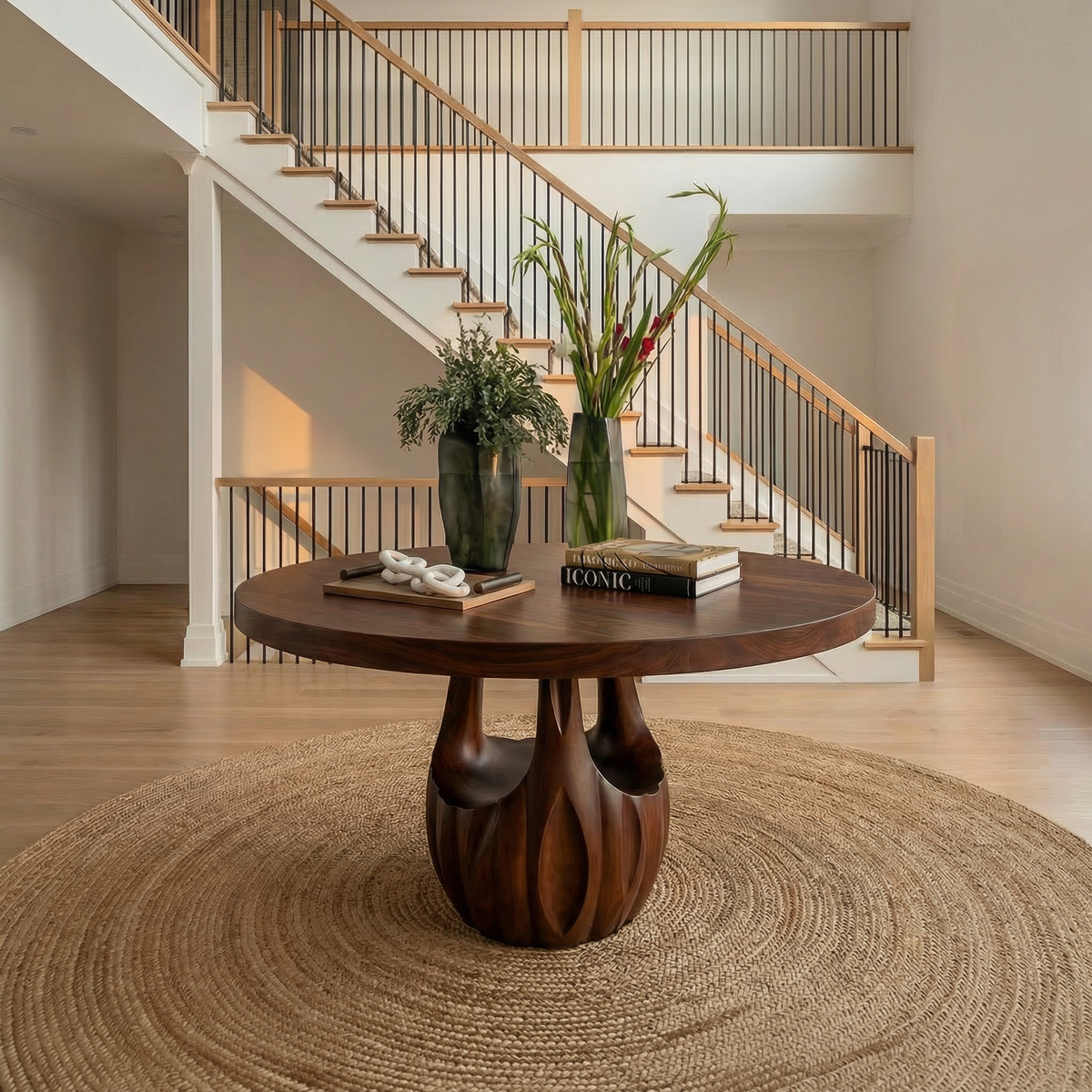 Modern Round Entryway Foyer Table With Unique Sculptural Base For Entryway And Hallway - view 7 of 8