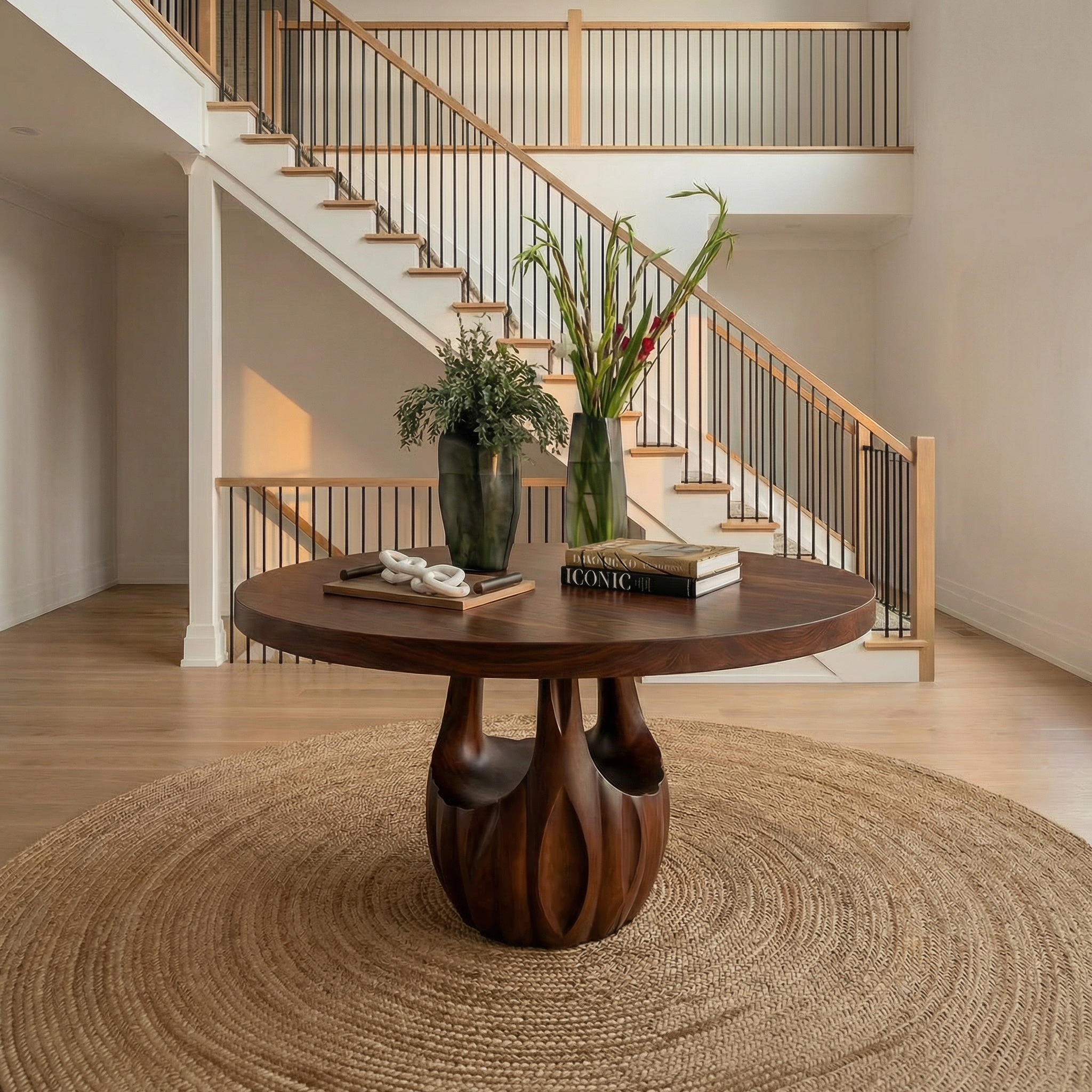 Modern Round Entryway Foyer Table With Unique Sculptural Base For Entryway And Hallway - view 7 of 8
