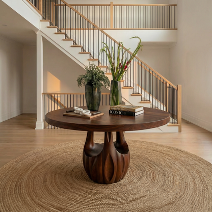 Modern Round Entryway Foyer Table With Unique Sculptural Base For Entryway And Hallway - view 7 of 8