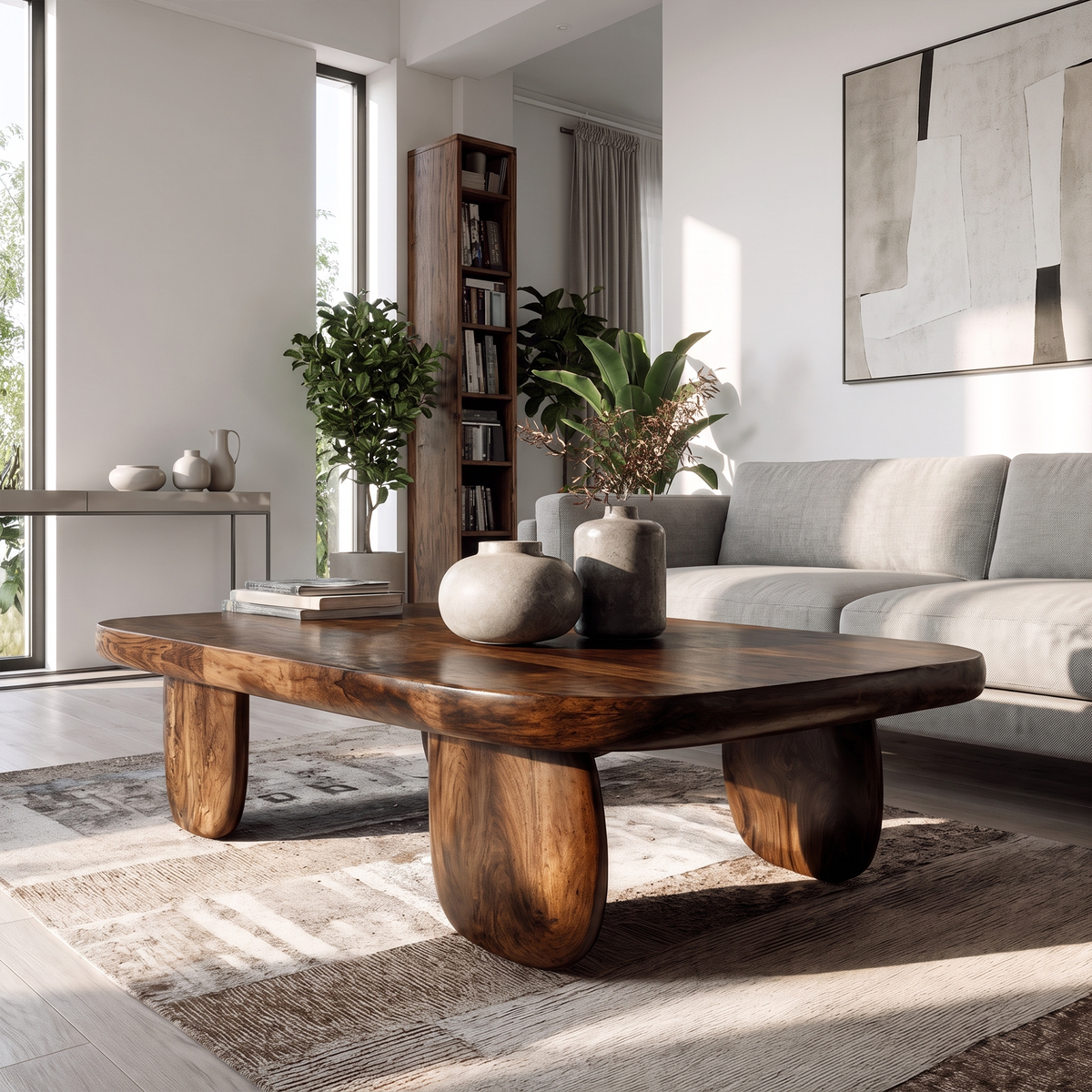 Minimal Coffee Table With Organic Pedestal Base For Living Room - view 7 of 8