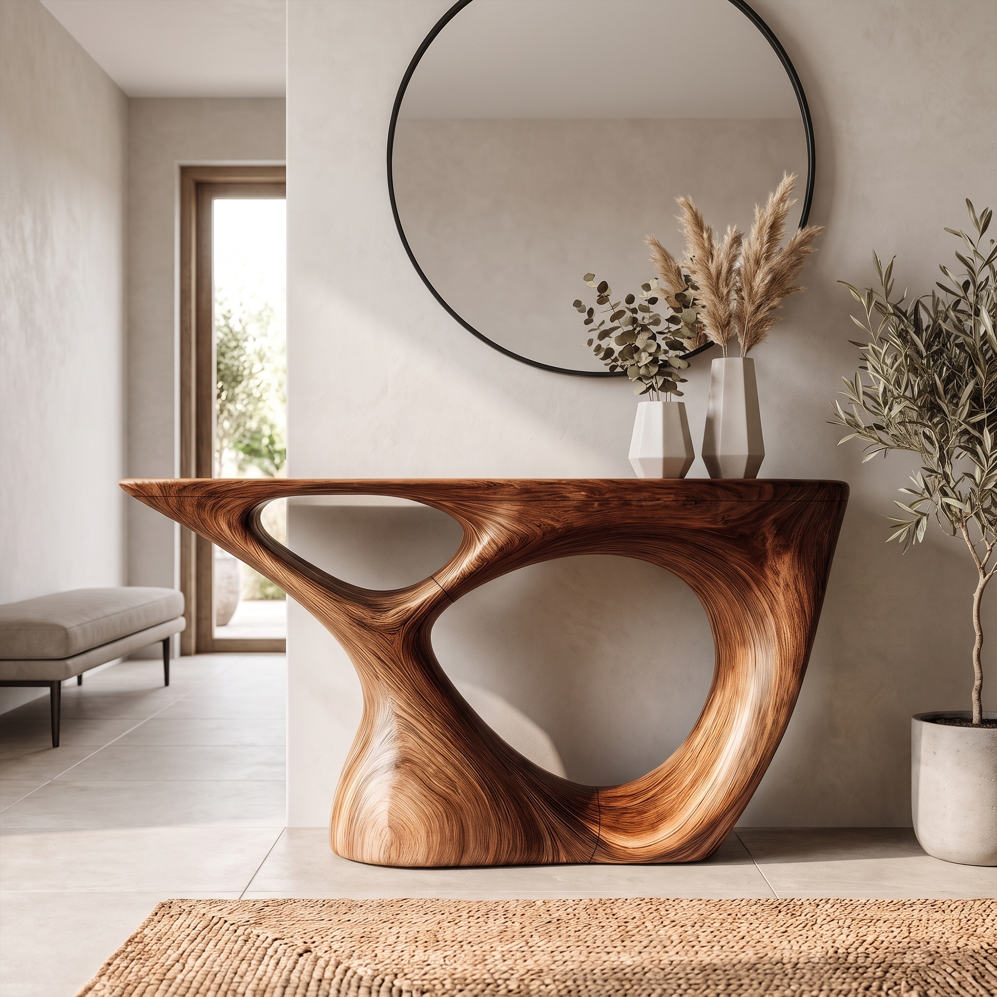 Sculptural Console Table With Curved Base For Entryway - view 7 of 8