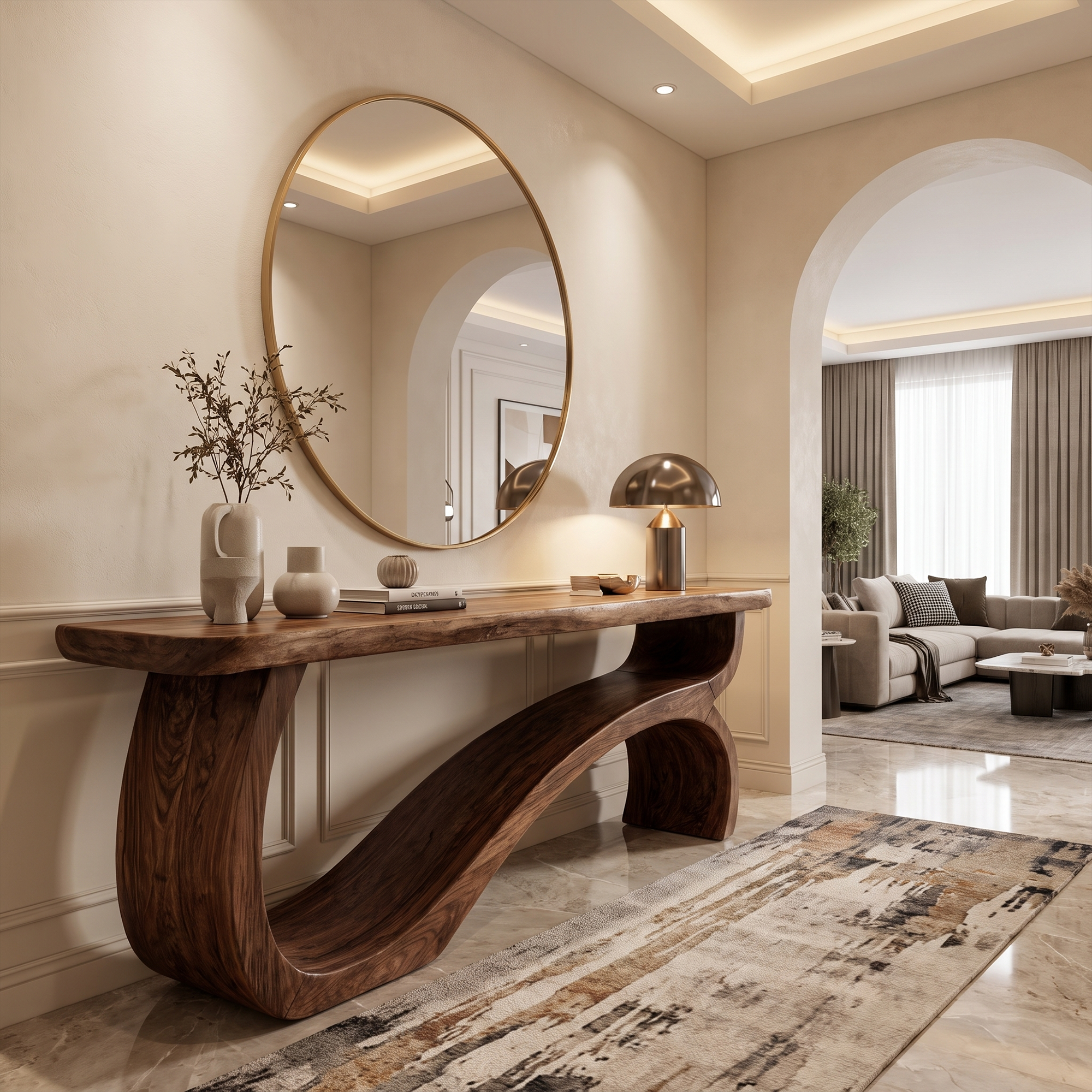 Modern Console Table Table With Sculptural Open Wood Base For Living Room - view 7 of 8