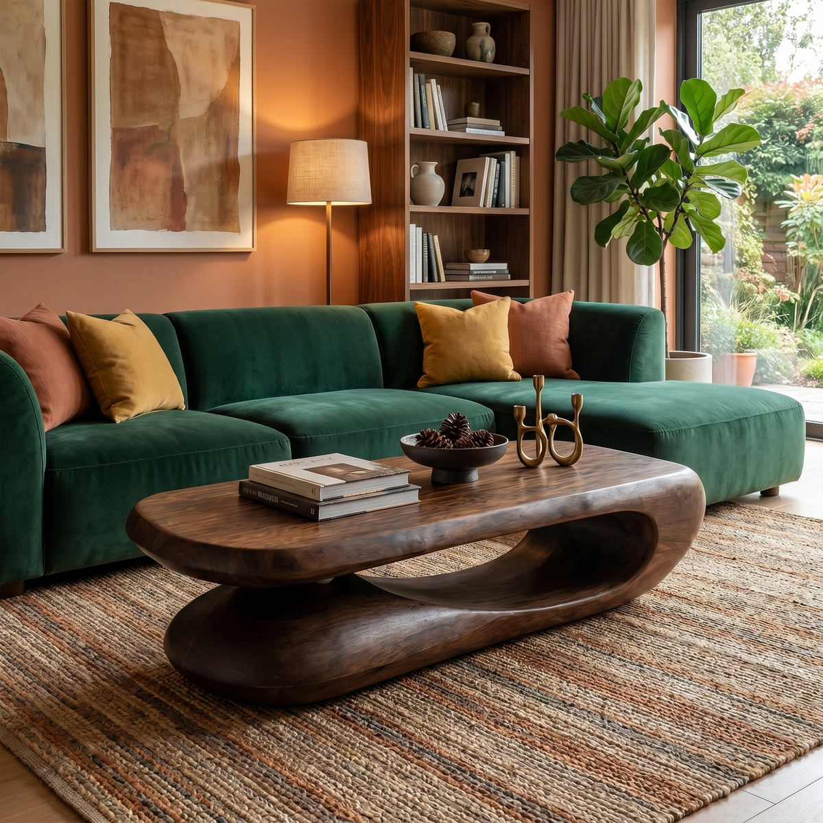 Organic Coffee Table With Flowing Monolithic Wood Form For Living Room - view 7 of 8