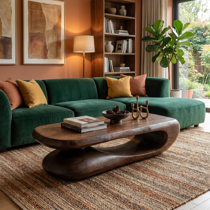 Organic Coffee Table With Flowing Monolithic Wood Form For Living Room - view 7 of 8