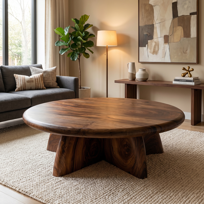 Rustic Coffee Table With Solid Wood Stump Base For Living Room - view 7 of 8
