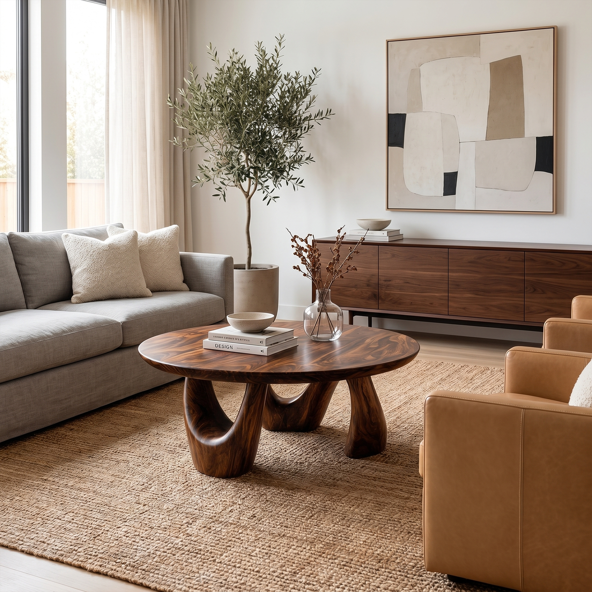 Organic Coffee Table With Freeform Live Edge Top And Sculptural Loop Wood Base For Living Room - view 7 of 8