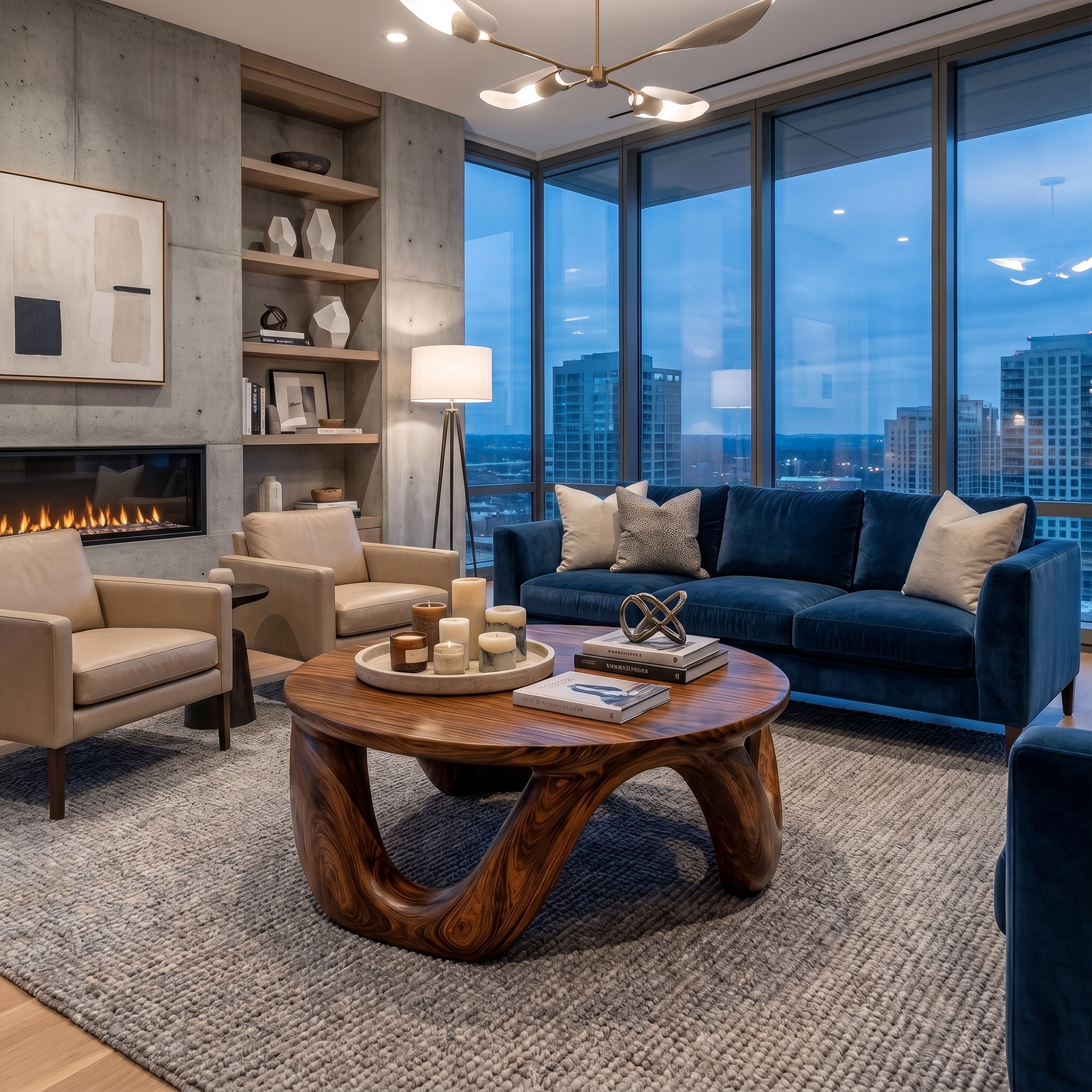 Modern Coffee Table With Round Solid Wood Top And Artistic Sculptural Base For Living Room - view 7 of 8