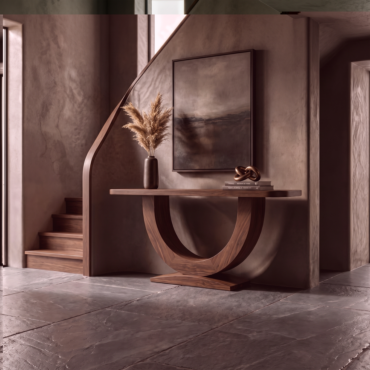 Contemporary Organic Console Table With U Shape Pedestal Base For Entryway And Living Room - view 7 of 8