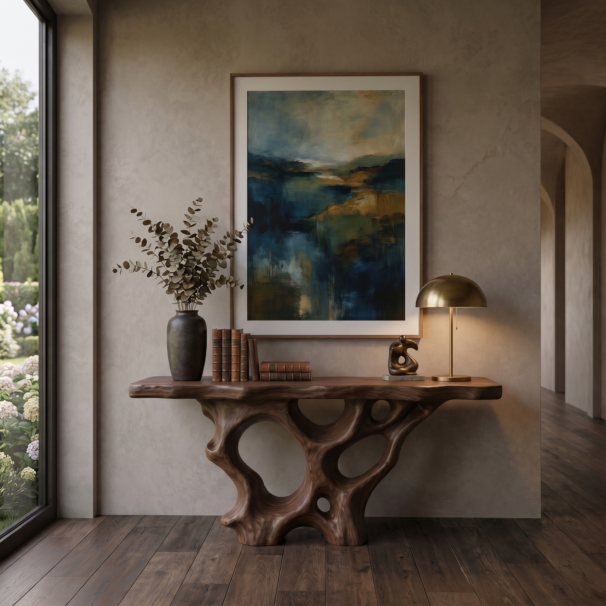 Organic Unique Console Table With Sculptural Natural Wood Base For Living Room - view 7 of 8