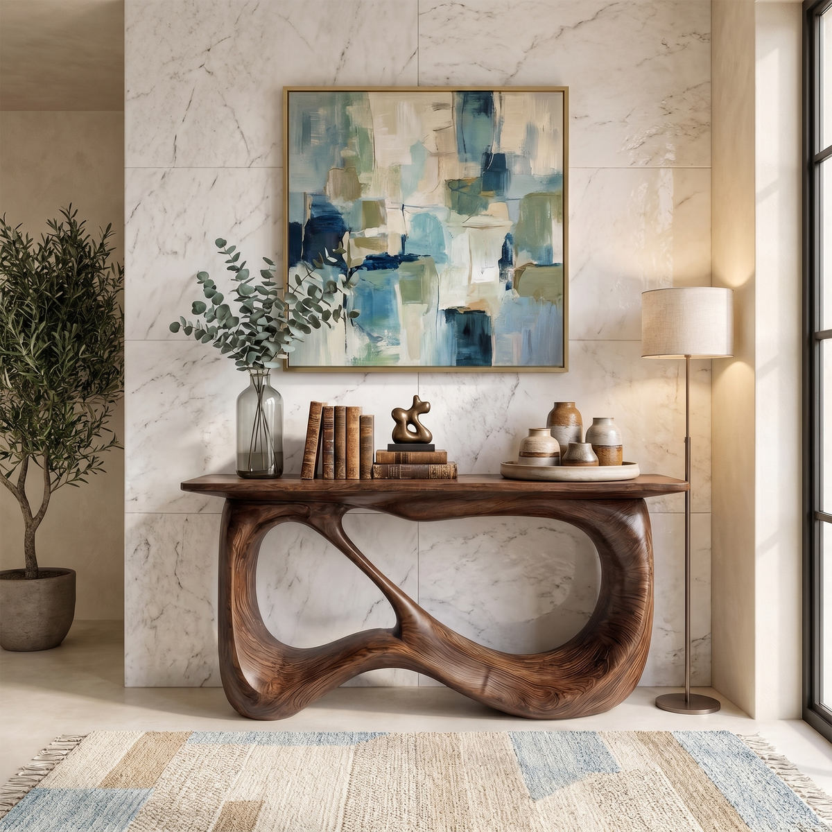 Minimalist Console Table With Flowing Loop Wood Base For Entryway - view 7 of 8