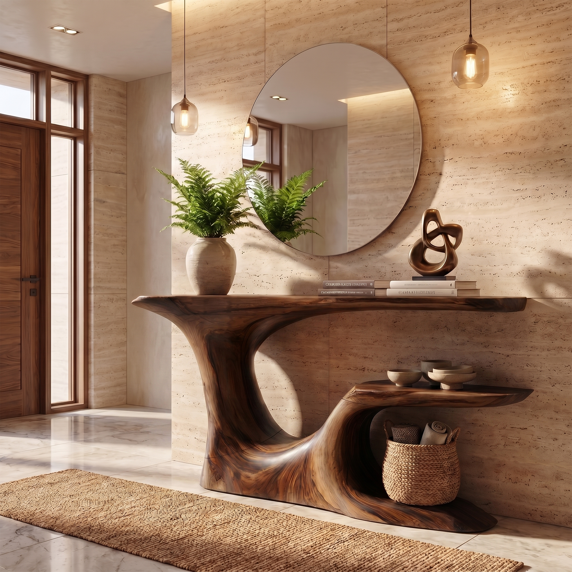 Rustic Organic Console Table With Live Edge Top And Sculptural Solid Wood Base For Entryway - view 7 of 8