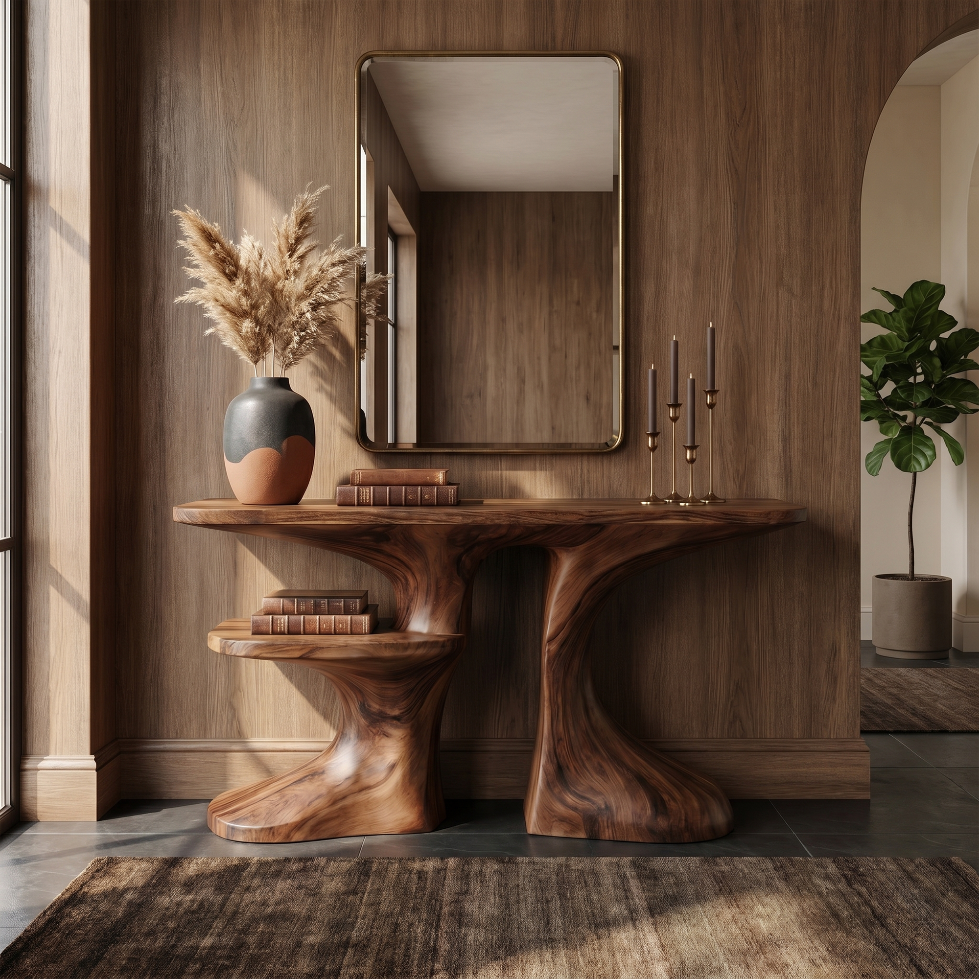 Organic Console Table With Live Edge Countertop And Sculptural Solid Wood Base For Entryway - view 7 of 8