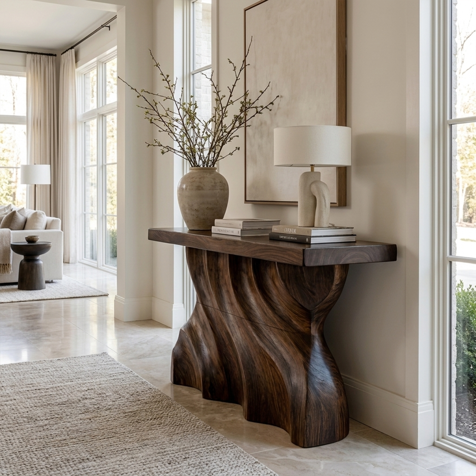 Mid Century Console Table Sculpted Wave Base Entryway Display - view 7 of 8