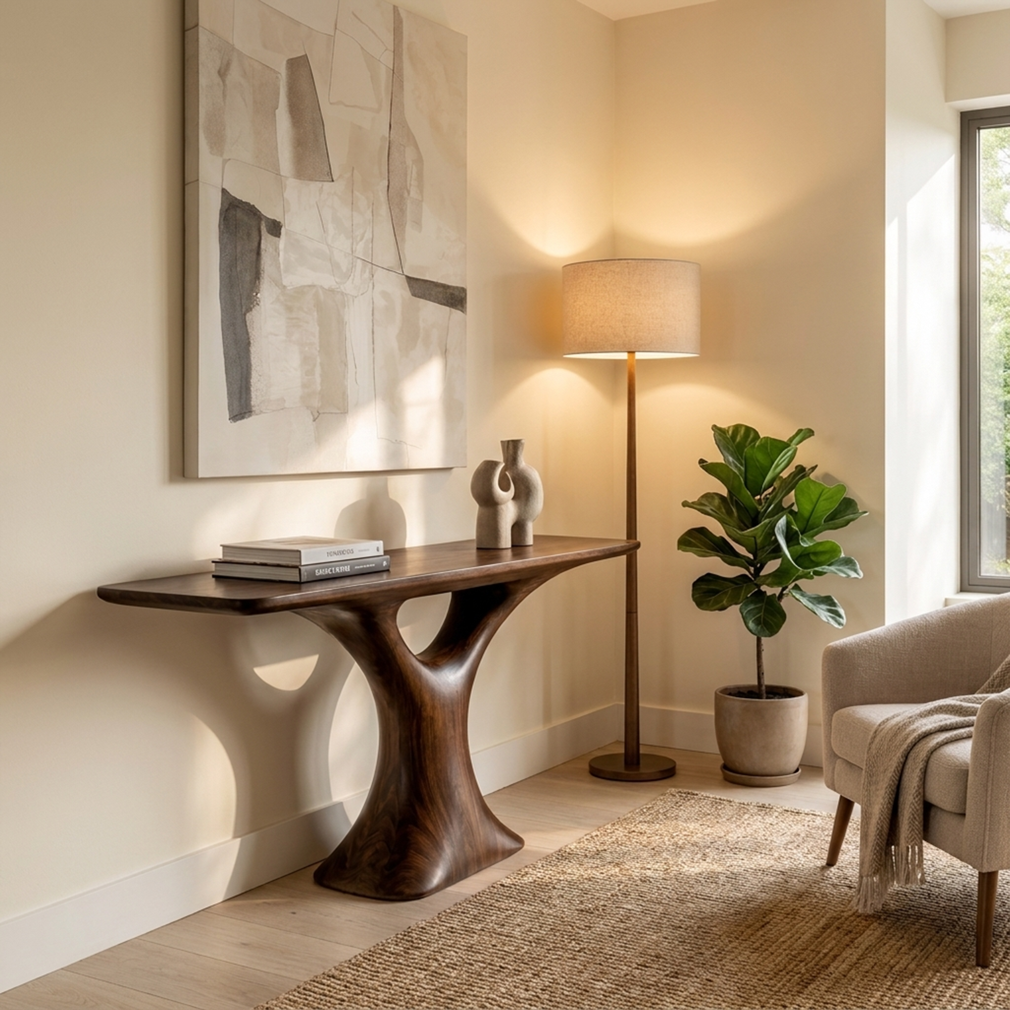 Mid Century Entry Table Smooth Sculptural Form Luxury Welcome Area - view 7 of 8
