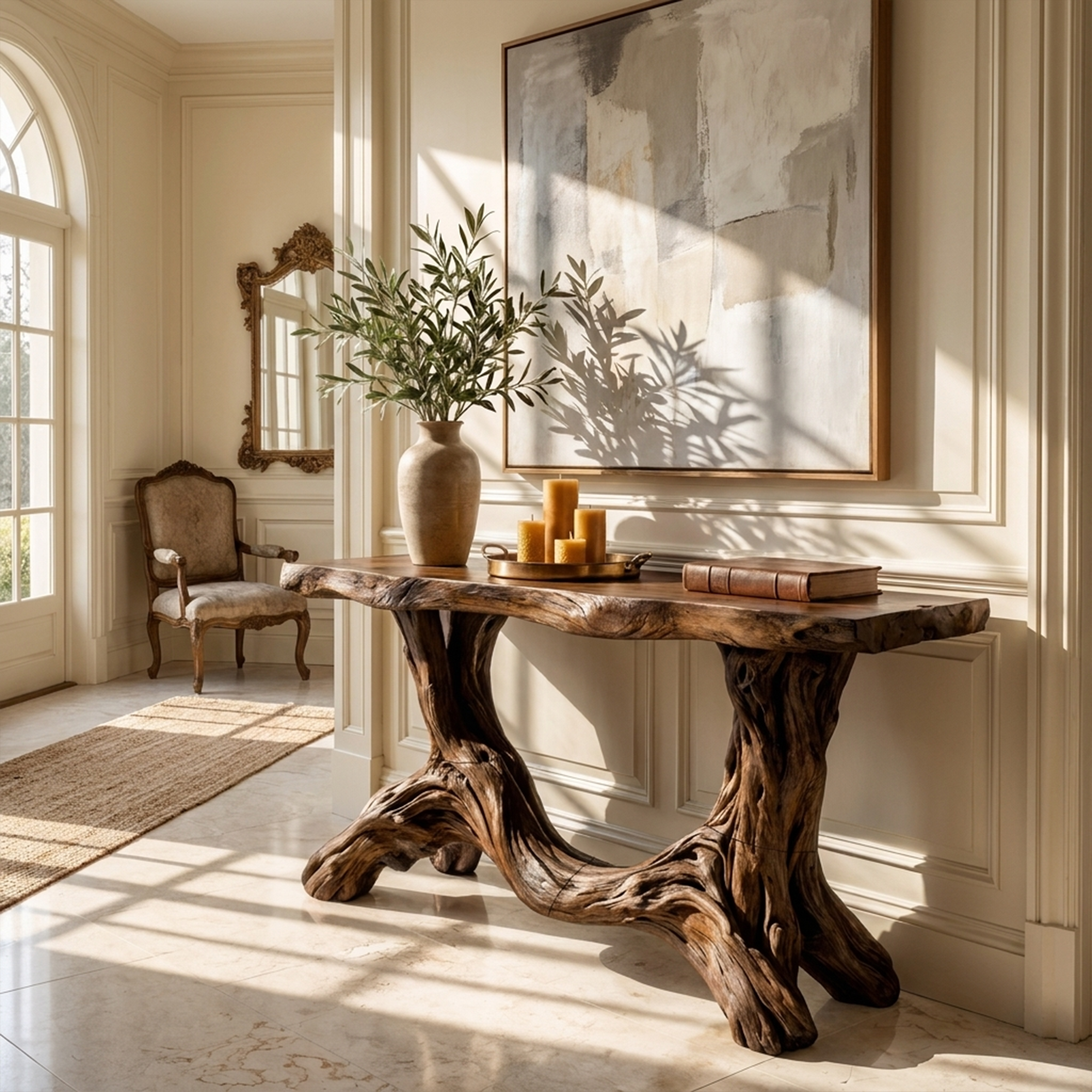 Sculptural Single Pedestal Console Table Handmade Statement Furniture For Living Room Decor - view 7 of 8