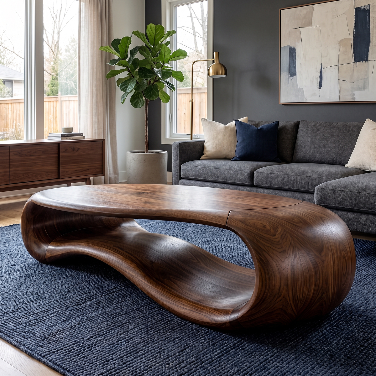Modern Sculptural Solid Wood Coffee Table For Living Room - view 7 of 8