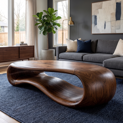 Modern Sculptural Solid Wood Coffee Table For Living Room - view 7 of 8