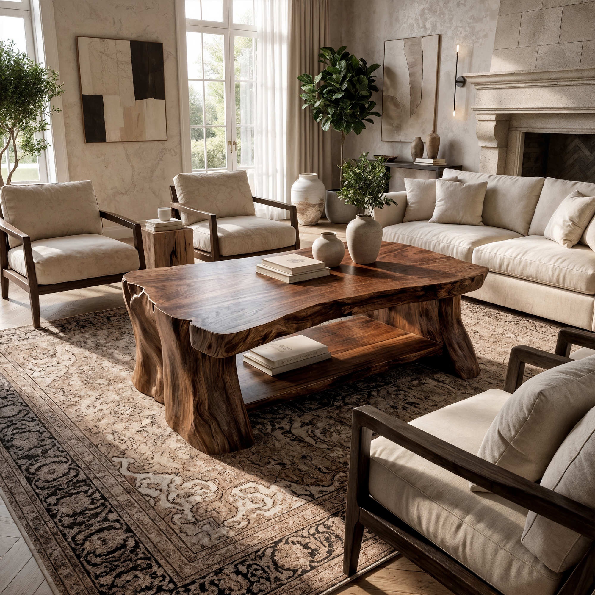 Rustic Slab Wood Coffee Table Living Room - view 7 of 8