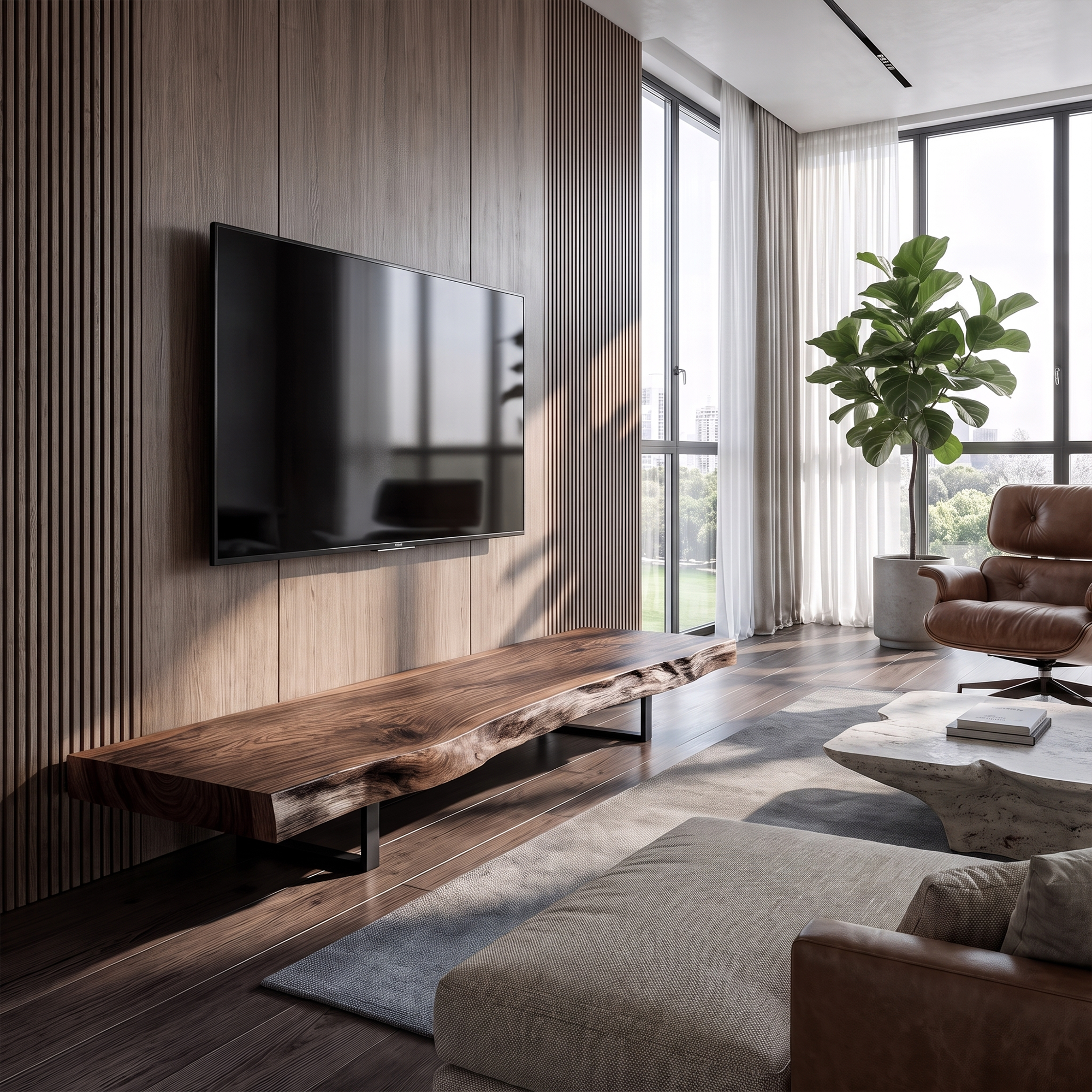 Mid Century TV Console Live Edge Wood Master Bedroom - view 7 of 8