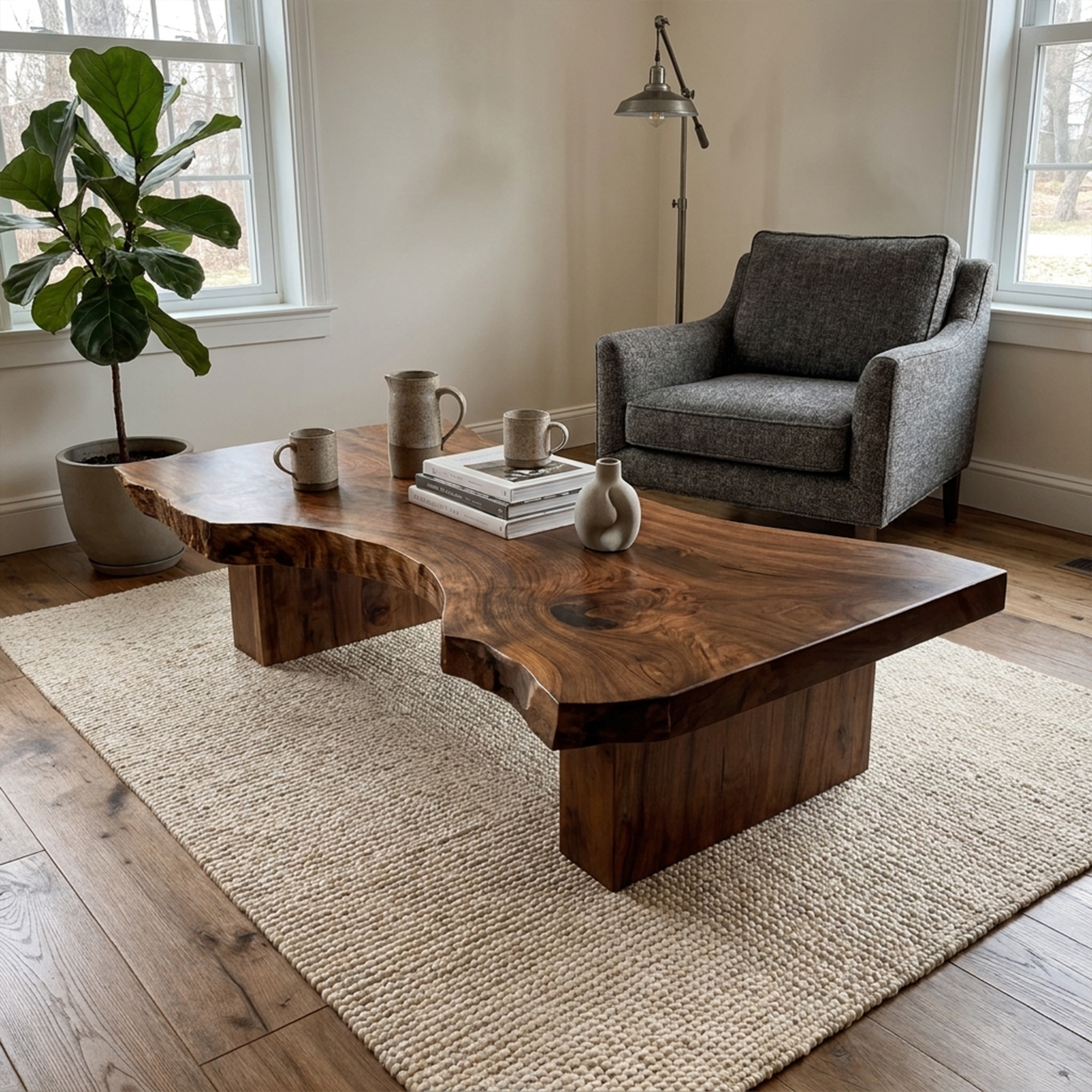 Rustic Sculptural Coffee Table Modern Living Room Display - view 7 of 8