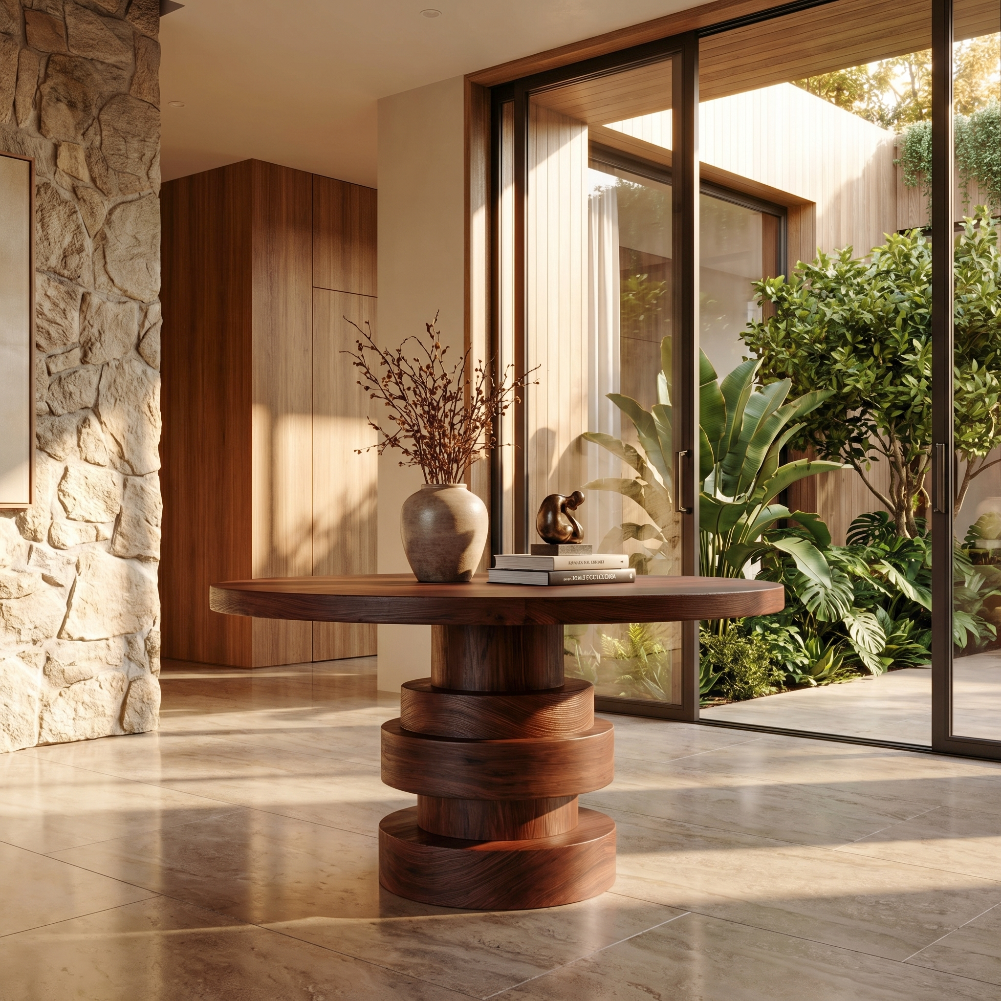 Modern Luxury Stacked Base Round Entryway Table For Entryway And Lobby - view 7 of 8