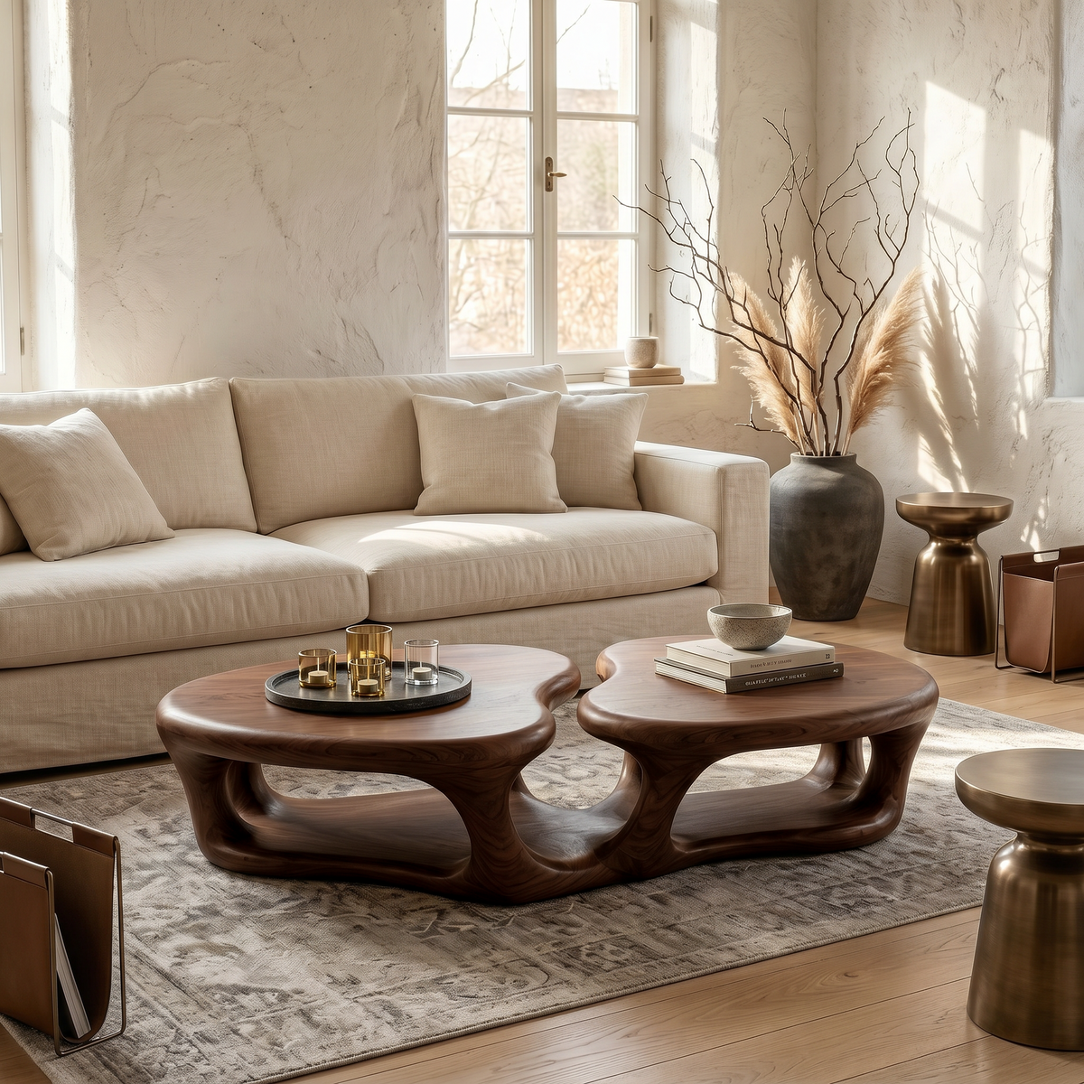 Sculptural Coffee Table With Open Wood Structure For Living Room Decor - view 7 of 8