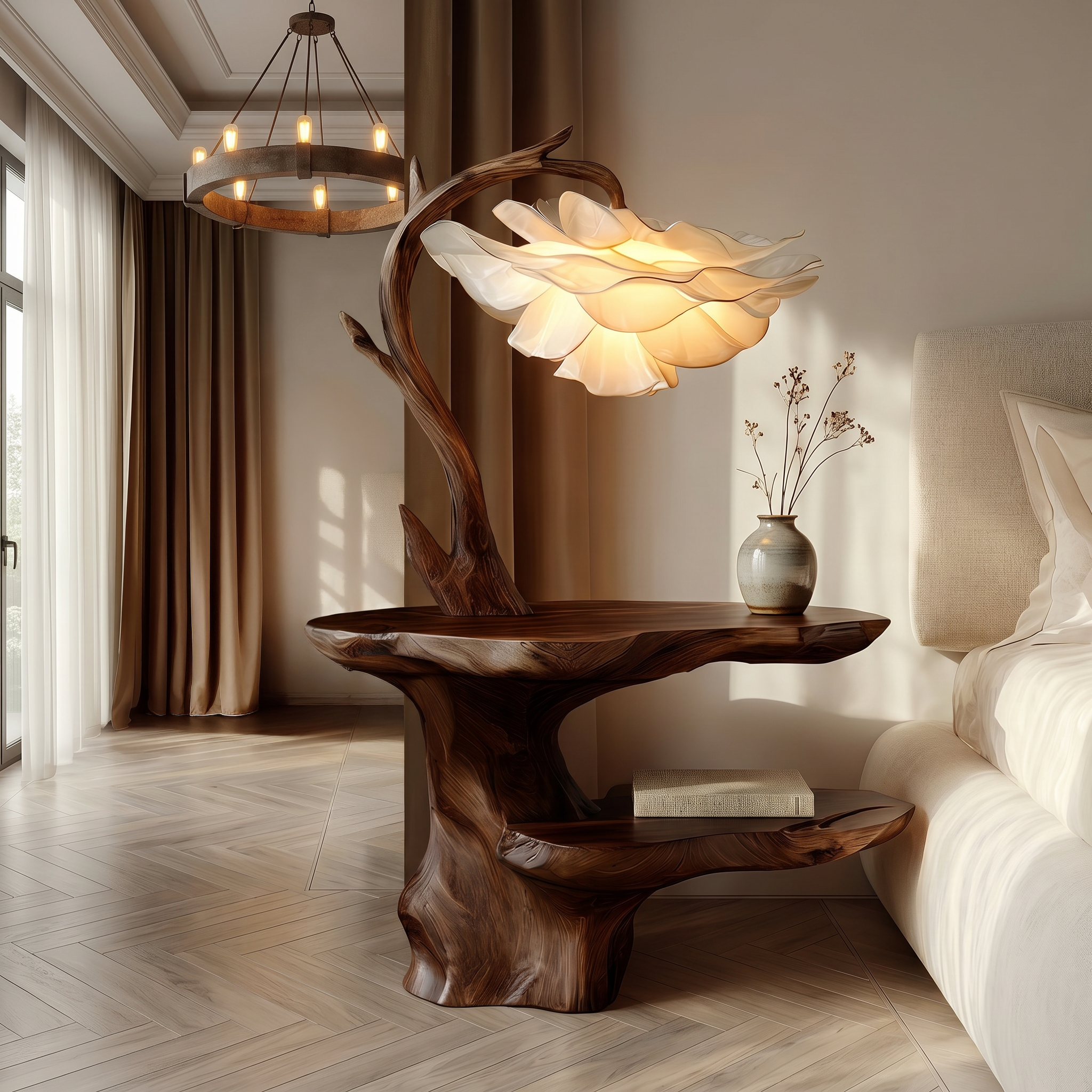 Organic End Table With Flower Lamp And Tree Branch Design For Bedroom And Reading Nook - view 7 of 8