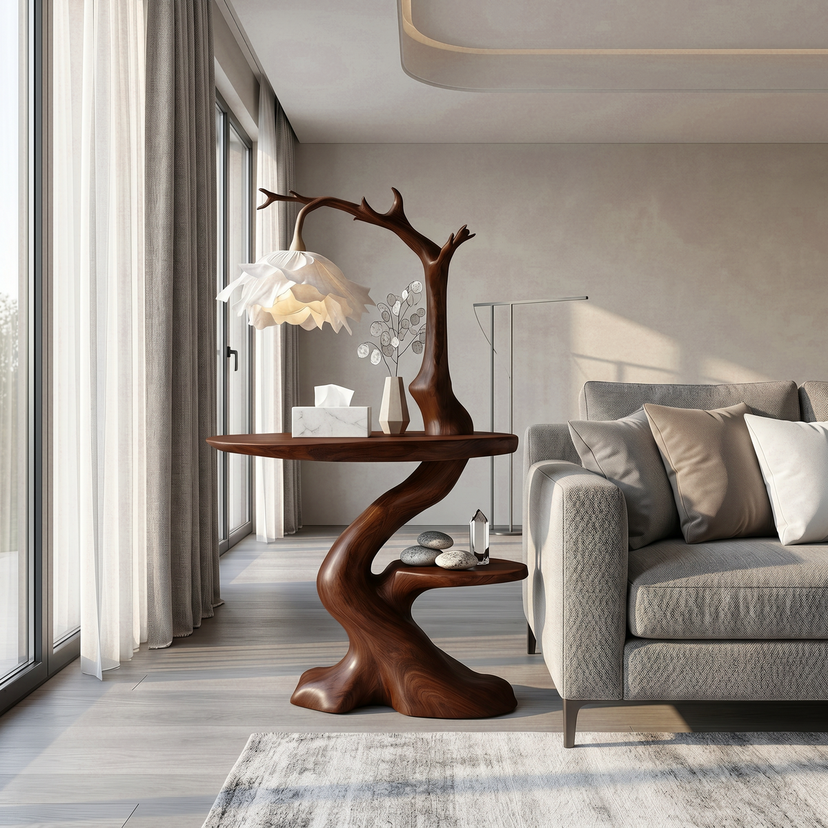 Modern End Table With Tree Branch Lamp Design For Bedroom And Living Room - view 7 of 8