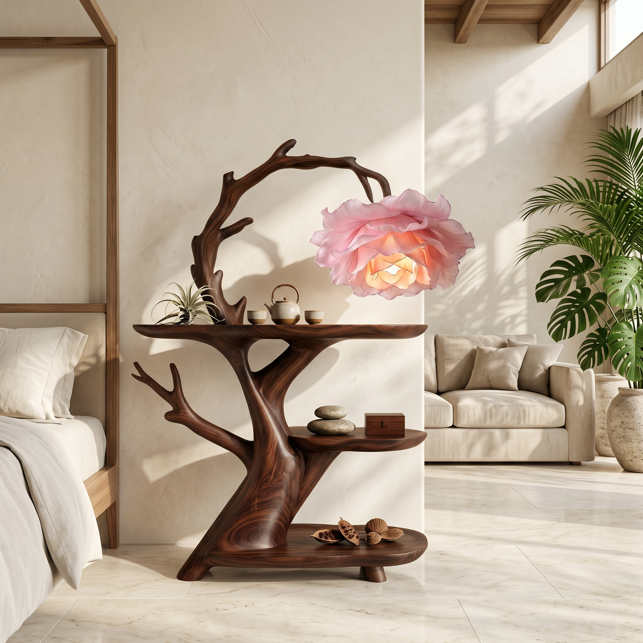Contemporary Side Table With Floral Accent Lamp For Bedroom And Lounge - view 7 of 8
