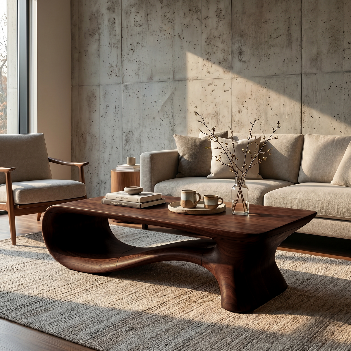 Modern Coffee Table With Flowing Organic Silhouette For Living Room - view 7 of 8