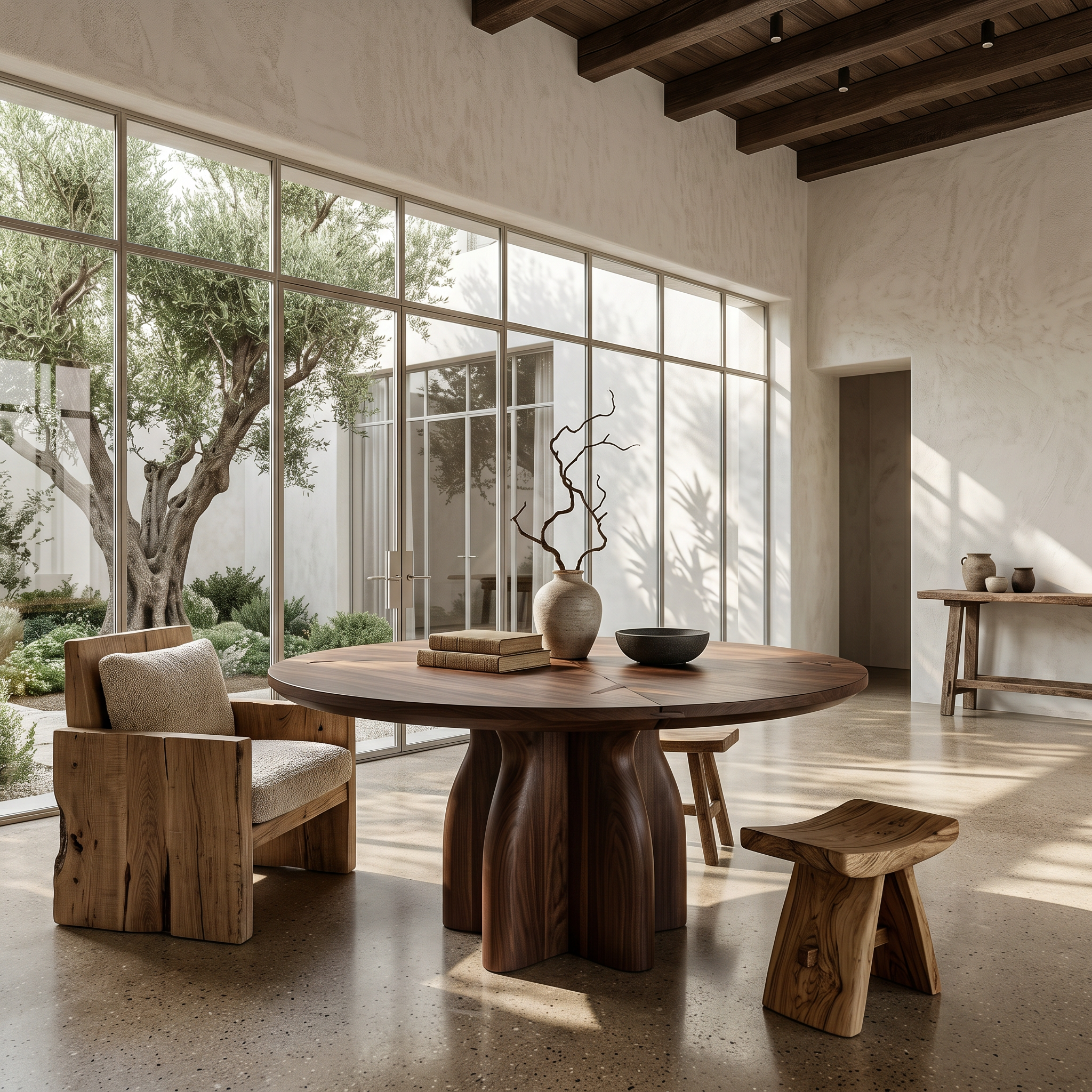 Organic Foyer Table With Sculptural Solid Wood Pedestal Base For Entryway - view 7 of 8