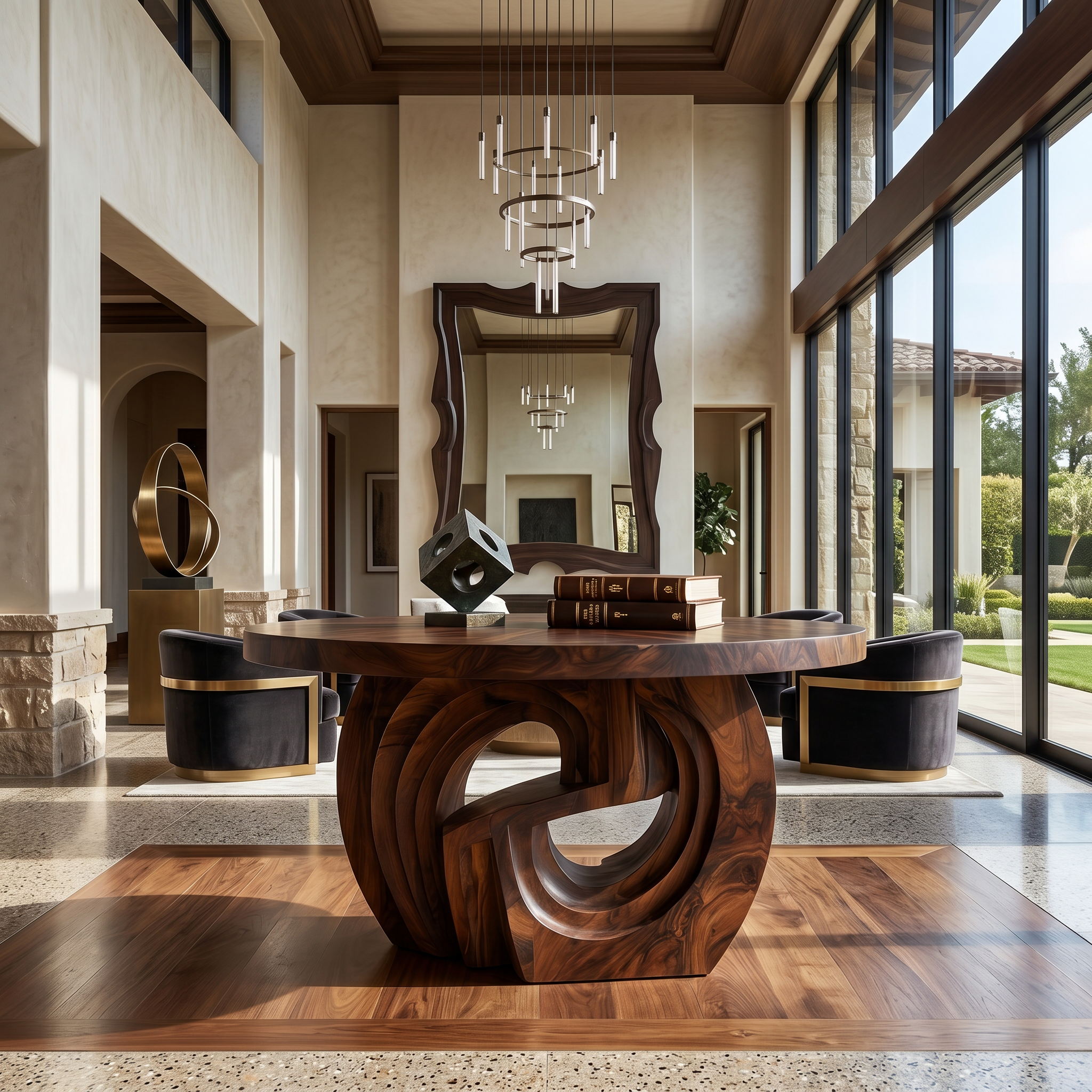 Rustic Foyer Table With Sculptural Ring Pedestal Base For Entryway And Hallway - view 7 of 8