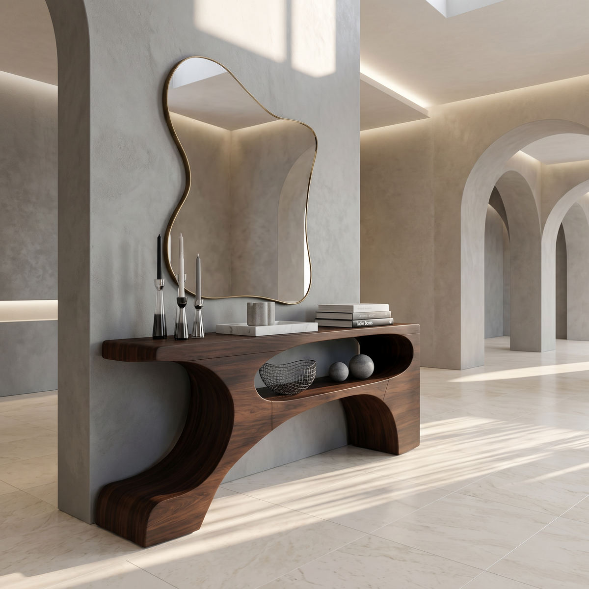 Contemporary Console Table With Organic Pedestal Design For Foyer - view 7 of 8