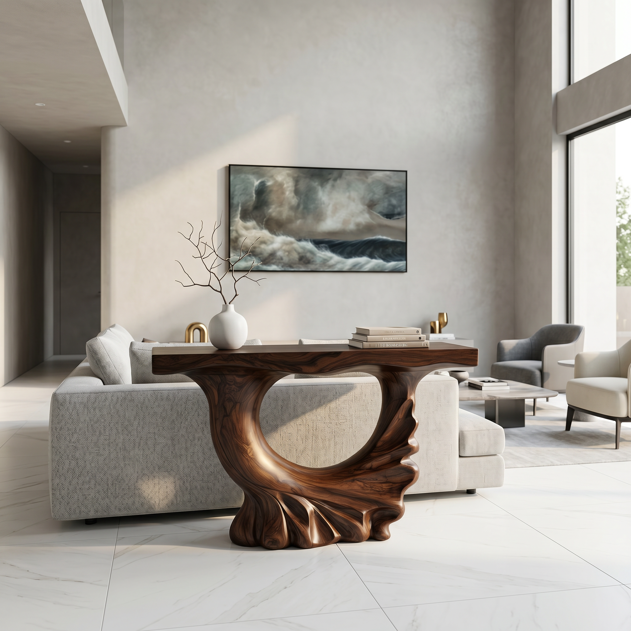 Modern Console Table With Ring Form Pedestal Base For Living Room - view 7 of 8