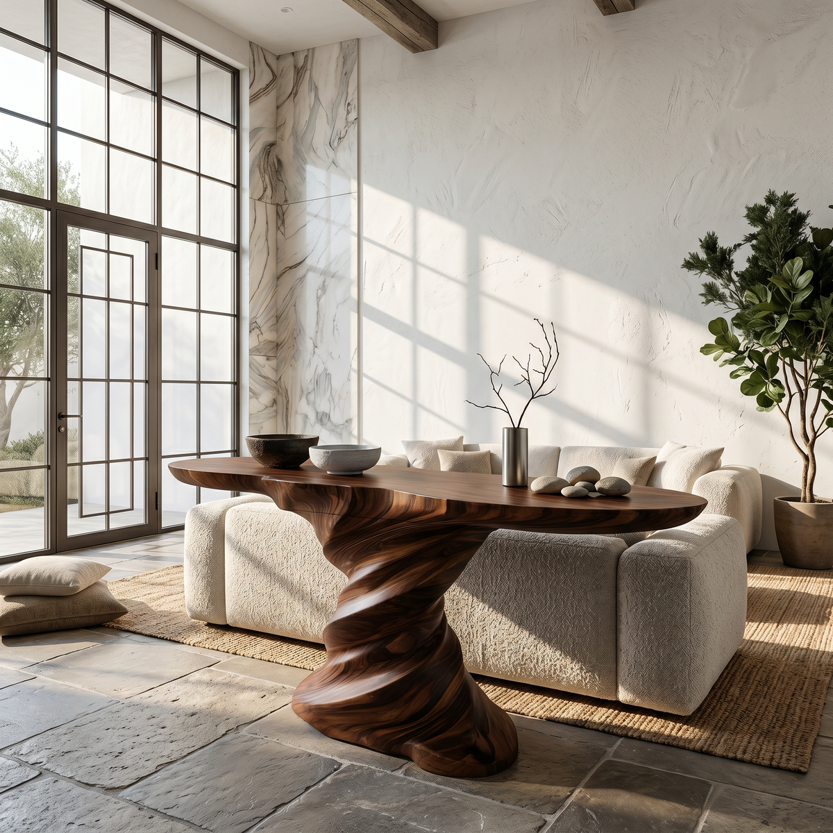 Organic Console Table With Sculptural Helix Base For Entryway - view 7 of 8