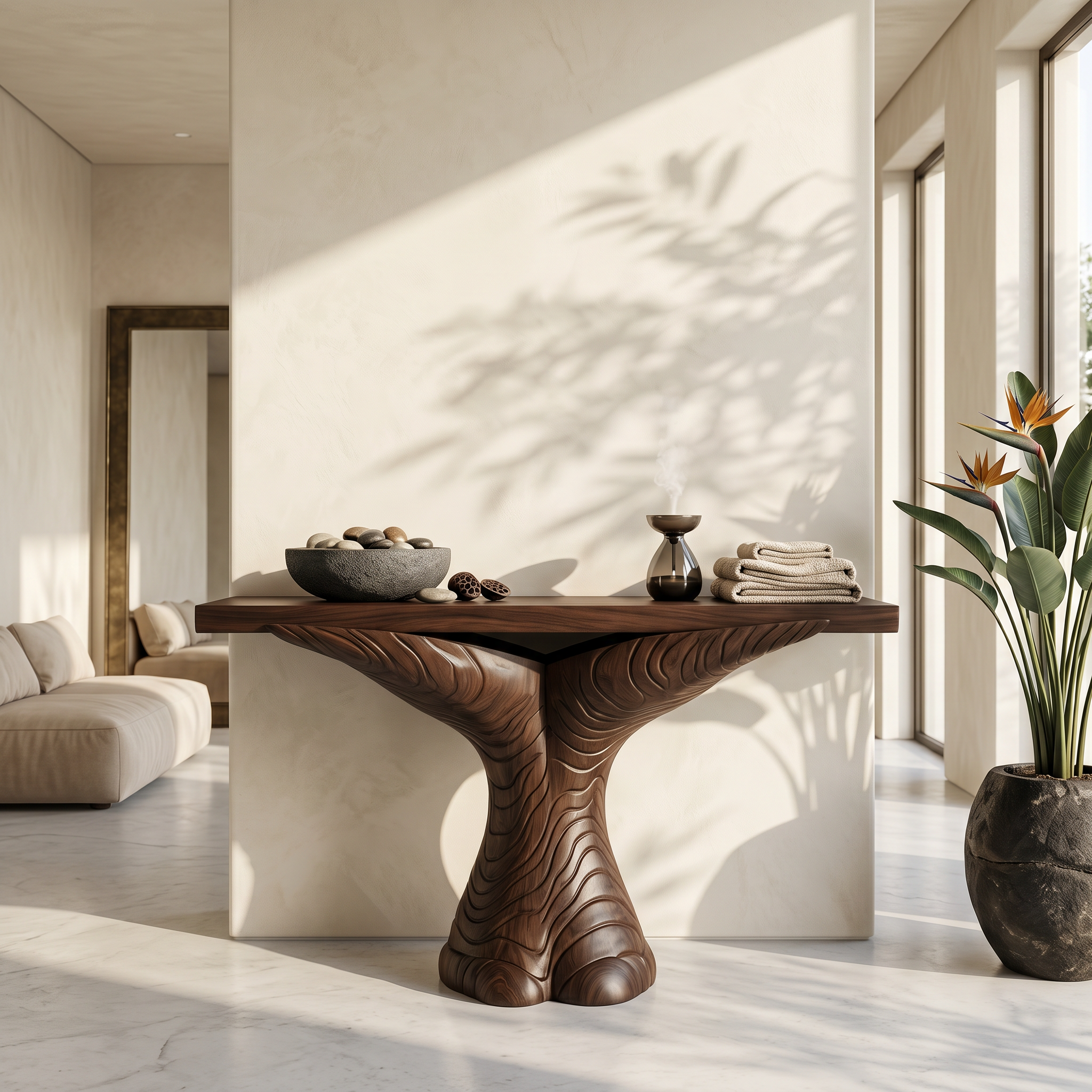 Organic Console Table With Sculptural Ribbon Form For Entryway - view 7 of 8