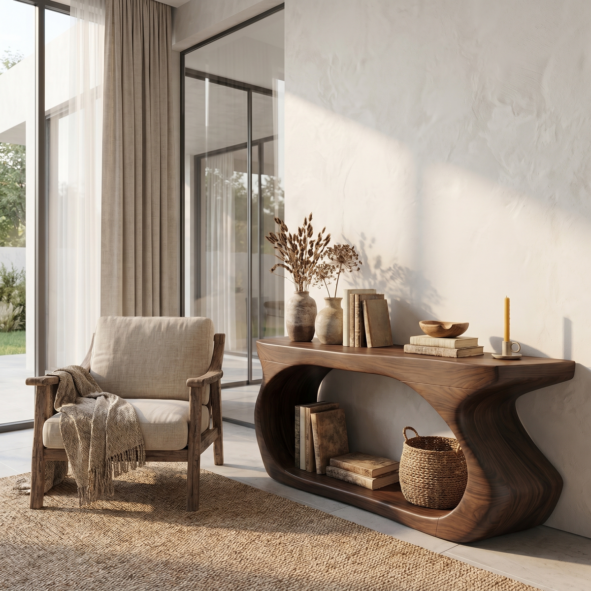 Modern Console Table With Sculptural Circular Form For Entryway - view 7 of 8