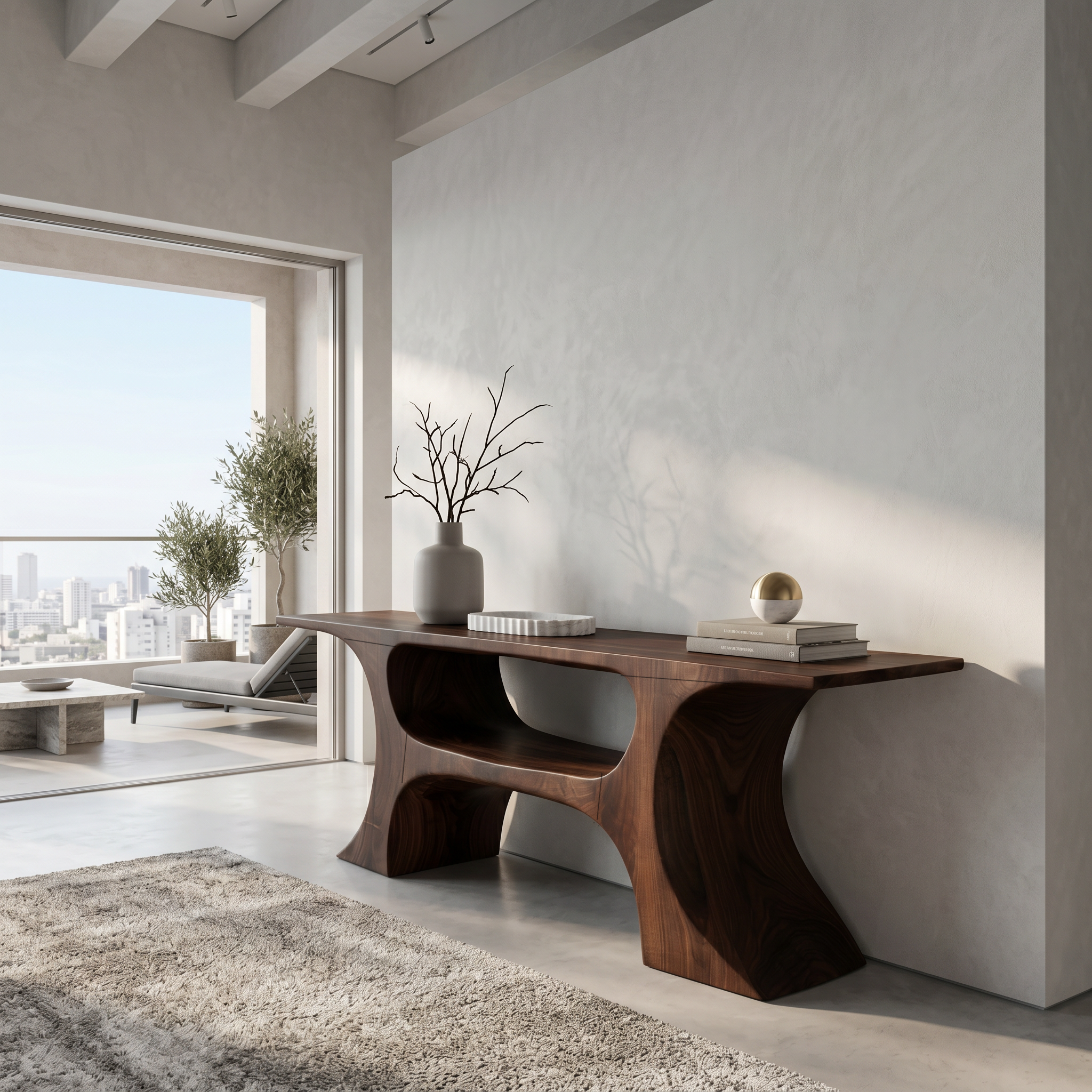 Modern Console Table With Soft Geometric Form For Living Room - view 7 of 8