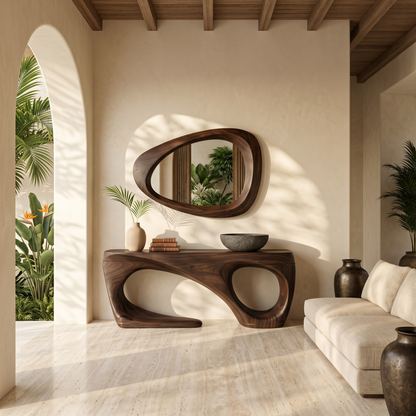 Rustic Console Table With Handcrafted Flowing Design For Living Room - view 7 of 8