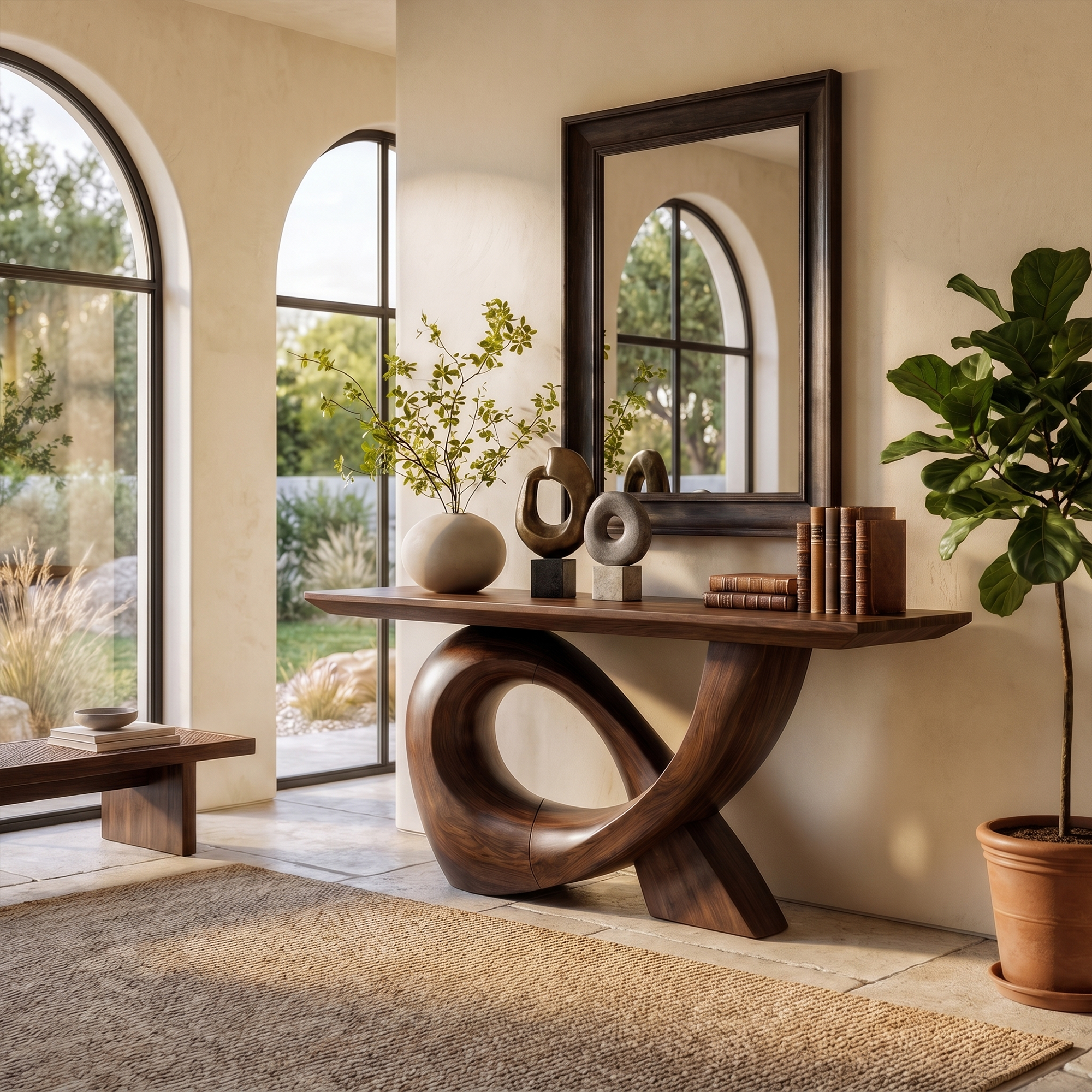 Sculptural Console Table With Flowing Curved Wood Base For Entryway And Living Room - view 7 of 8