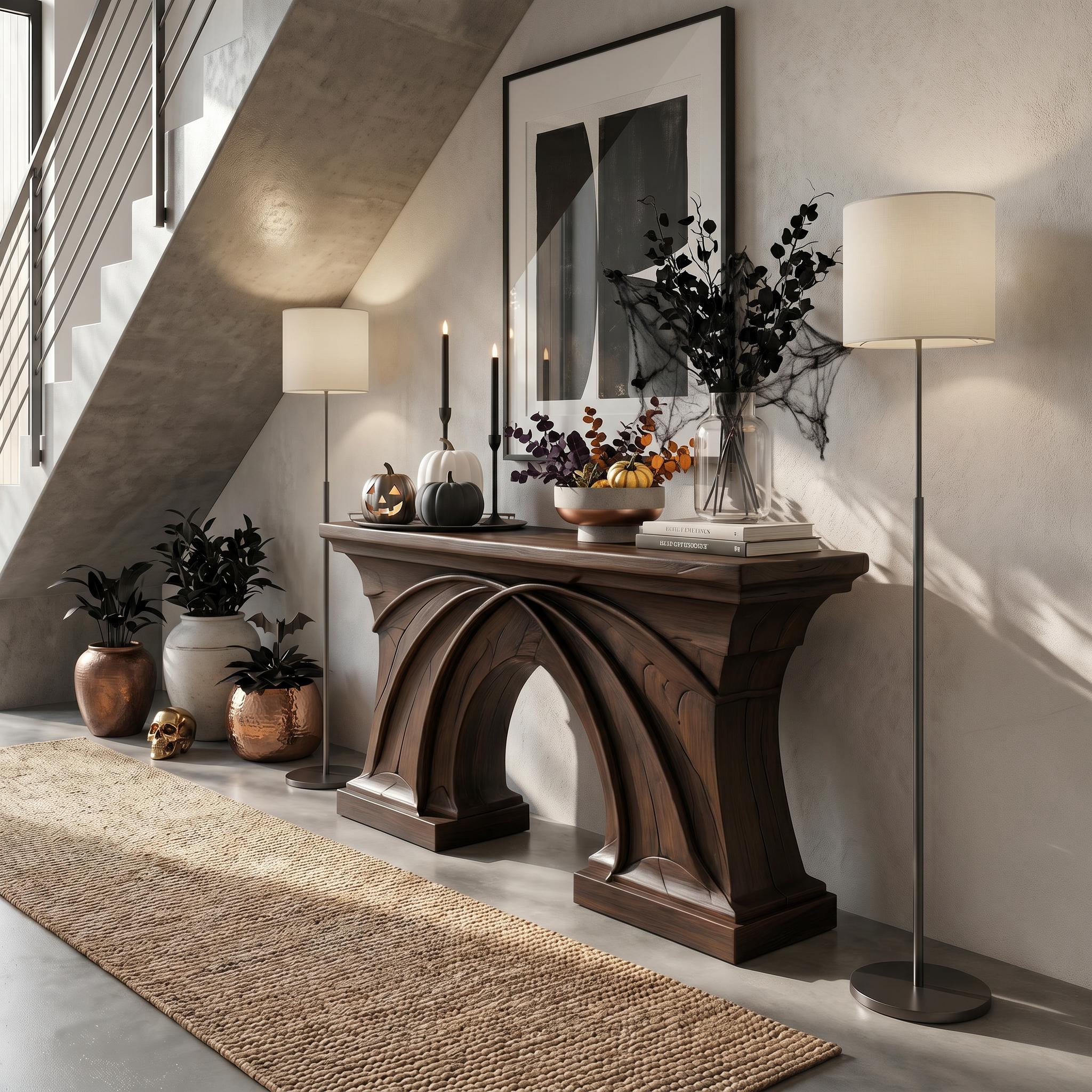 Rustic Console Table Handcrafted Flowing Sculptural Design For Living Room Entryway - view 7 of 8