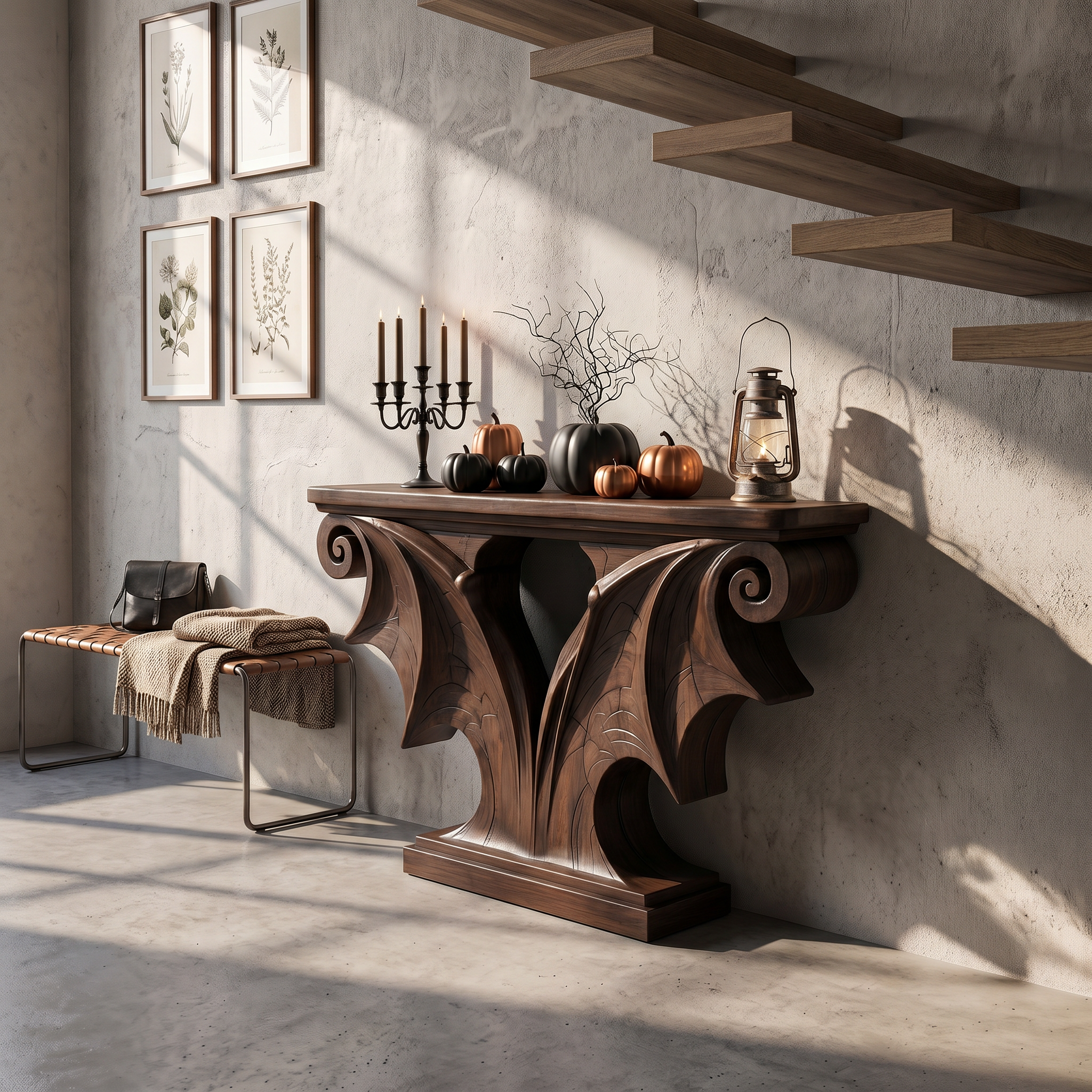 Sculptural Console Table Handcrafted Solid Wood Design For Entryway Living Room - view 7 of 8