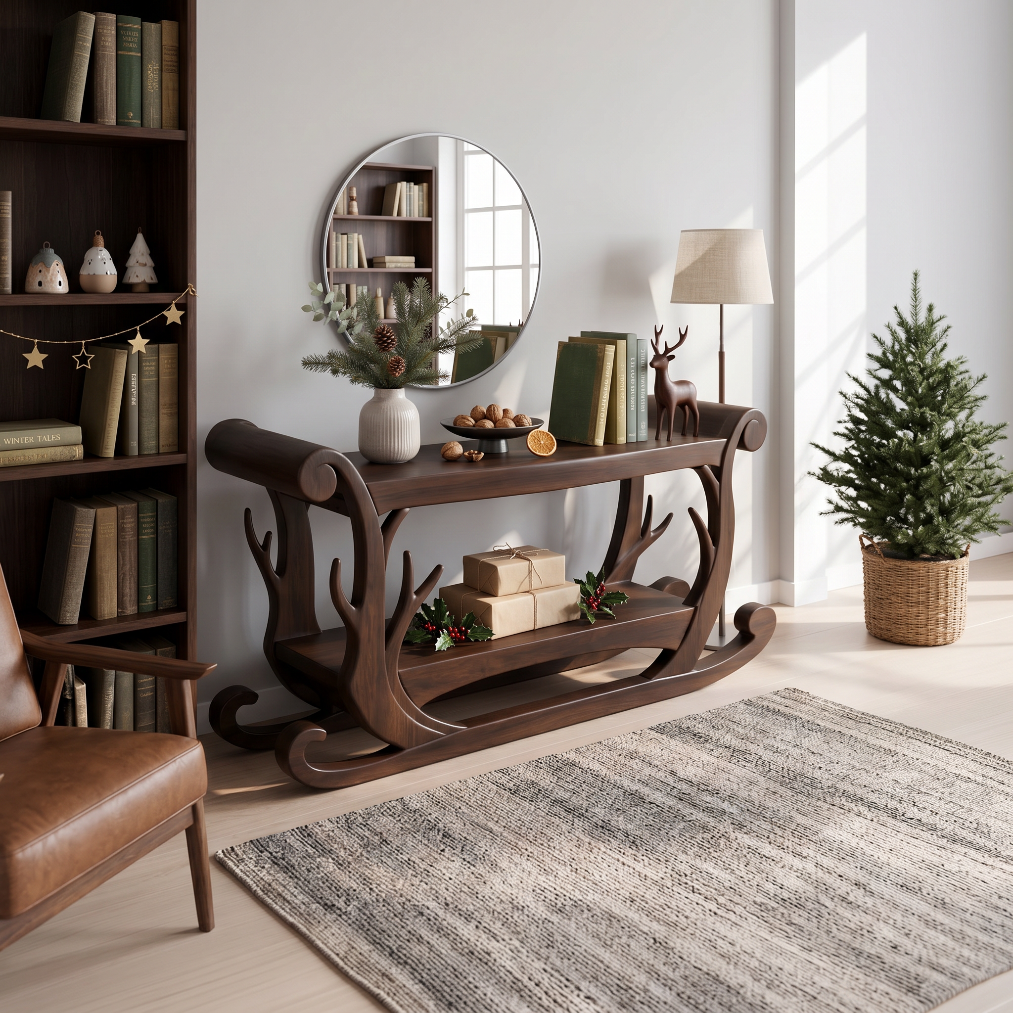 Sculptural Console Table Handcrafted Curved Wood Design For Entryway Hallway - view 7 of 8