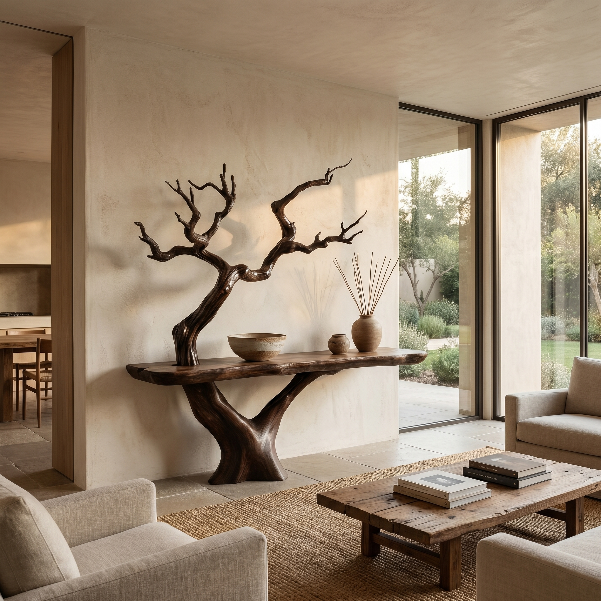 Rustic Console Table With Sculptural Tree Branch Base And Live Edge Wood Top For Entryway And Living Room - view 7 of 8