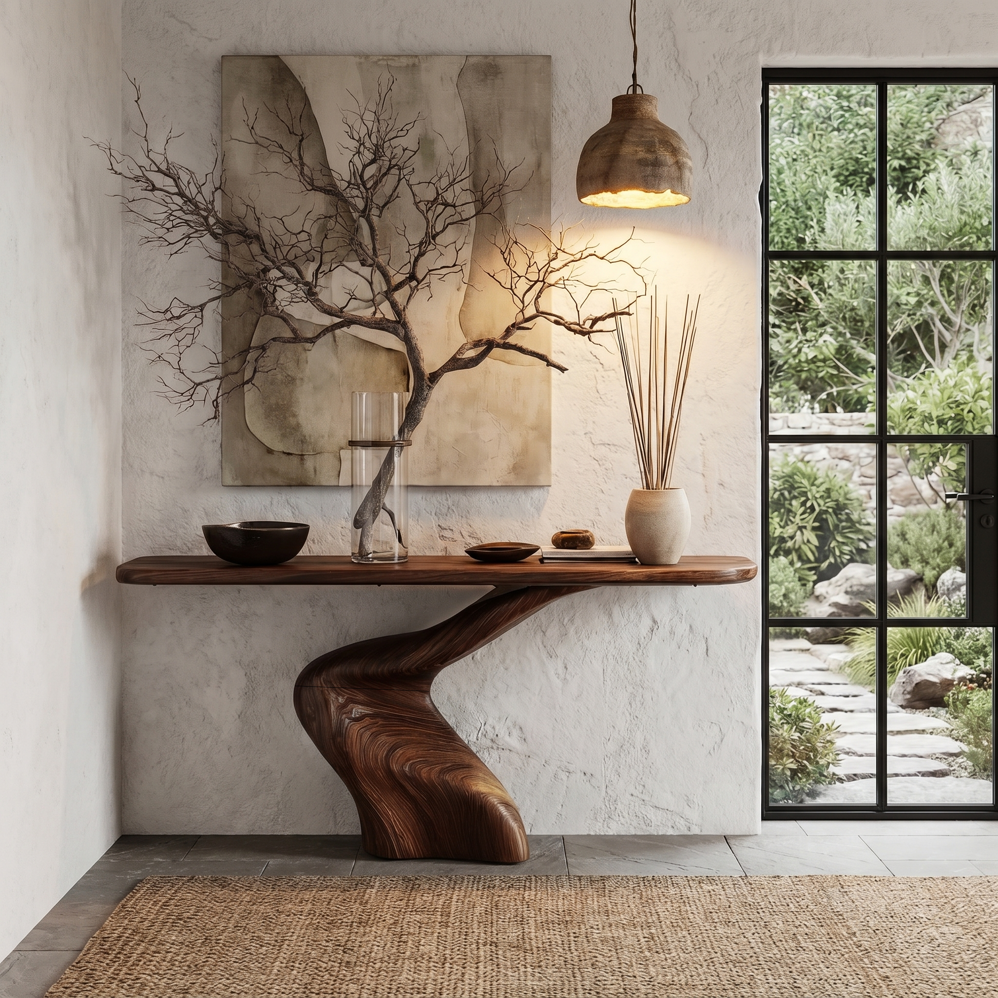 Organic Console Table With Sculptural Twisted Solid Wood Base For Entryway And Living Room - view 7 of 8