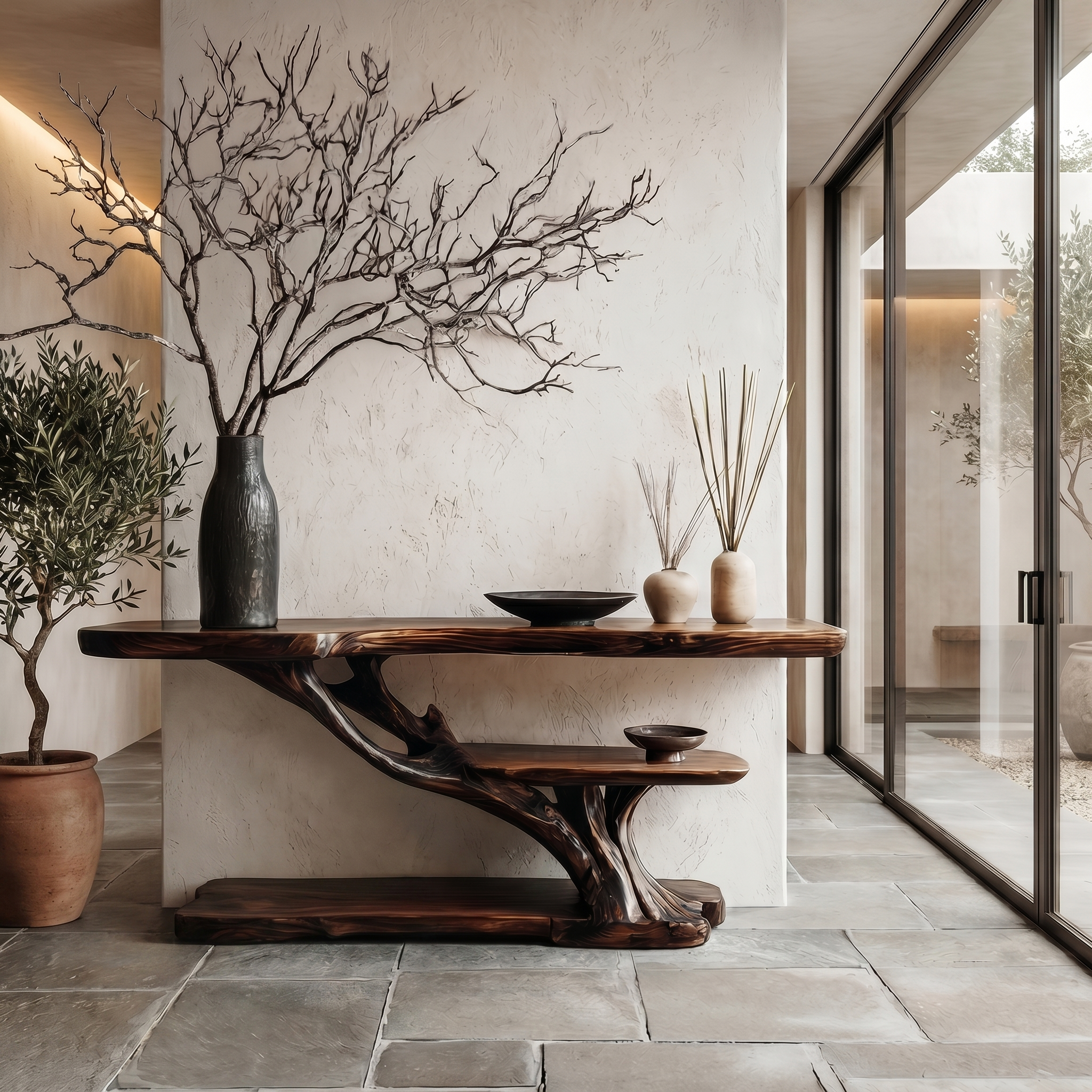 Organic Sculptural Console Table With Handcrafted Wood Base For Hallway - view 7 of 8