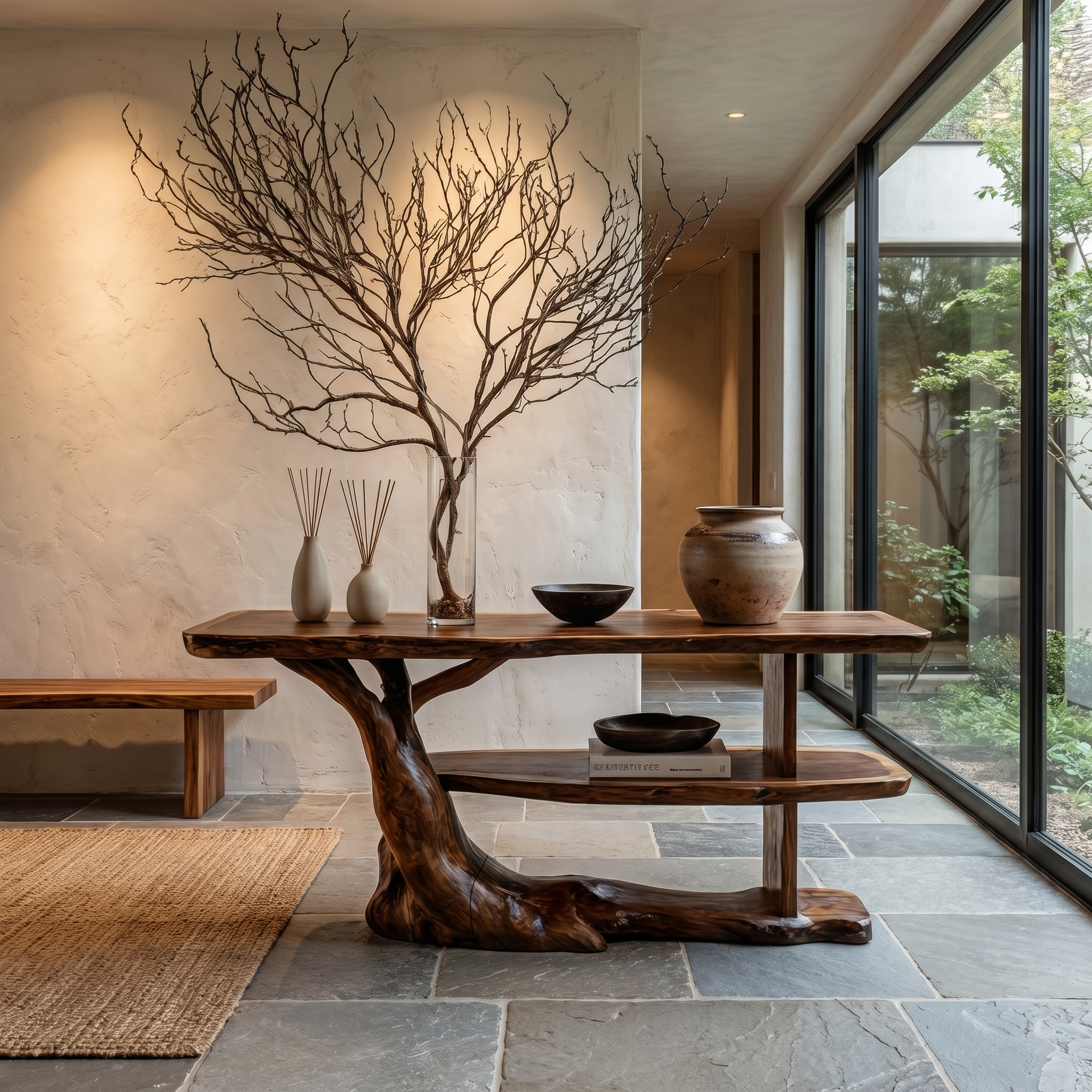 Modern Console Table With Flowing Wood Pedestal Base For Entryway - view 7 of 8