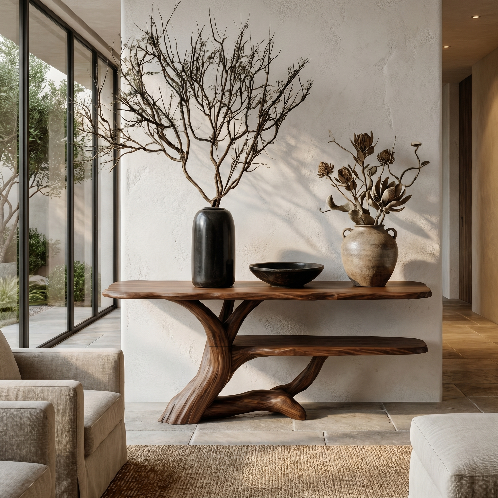 Nature Inspired Console Table With Open Shelf Storage For Living Room - view 7 of 8